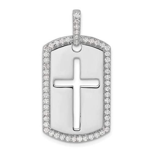 William 14K Gold Lab Grown Diamond Cross Dog Tag Pendant Gage - Main Image