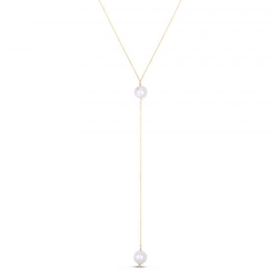 Aviva 14K Yellow Gold Pearl Drop Lariat Necklace Gage Diamonds