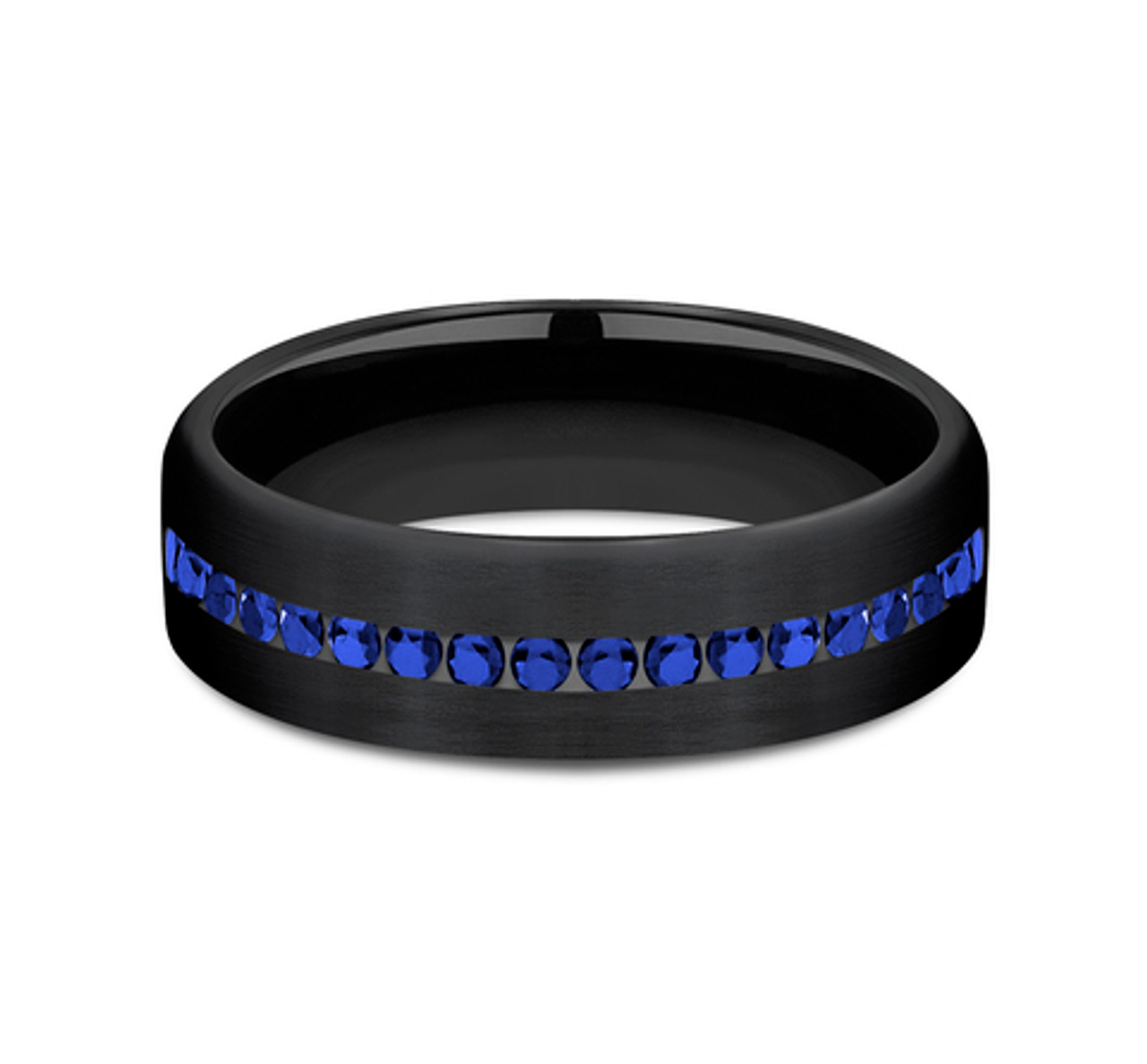 The Viscount Black Titanium Channel Set Blue Sapphire Wedding Ring (2/5 CT  DEW)