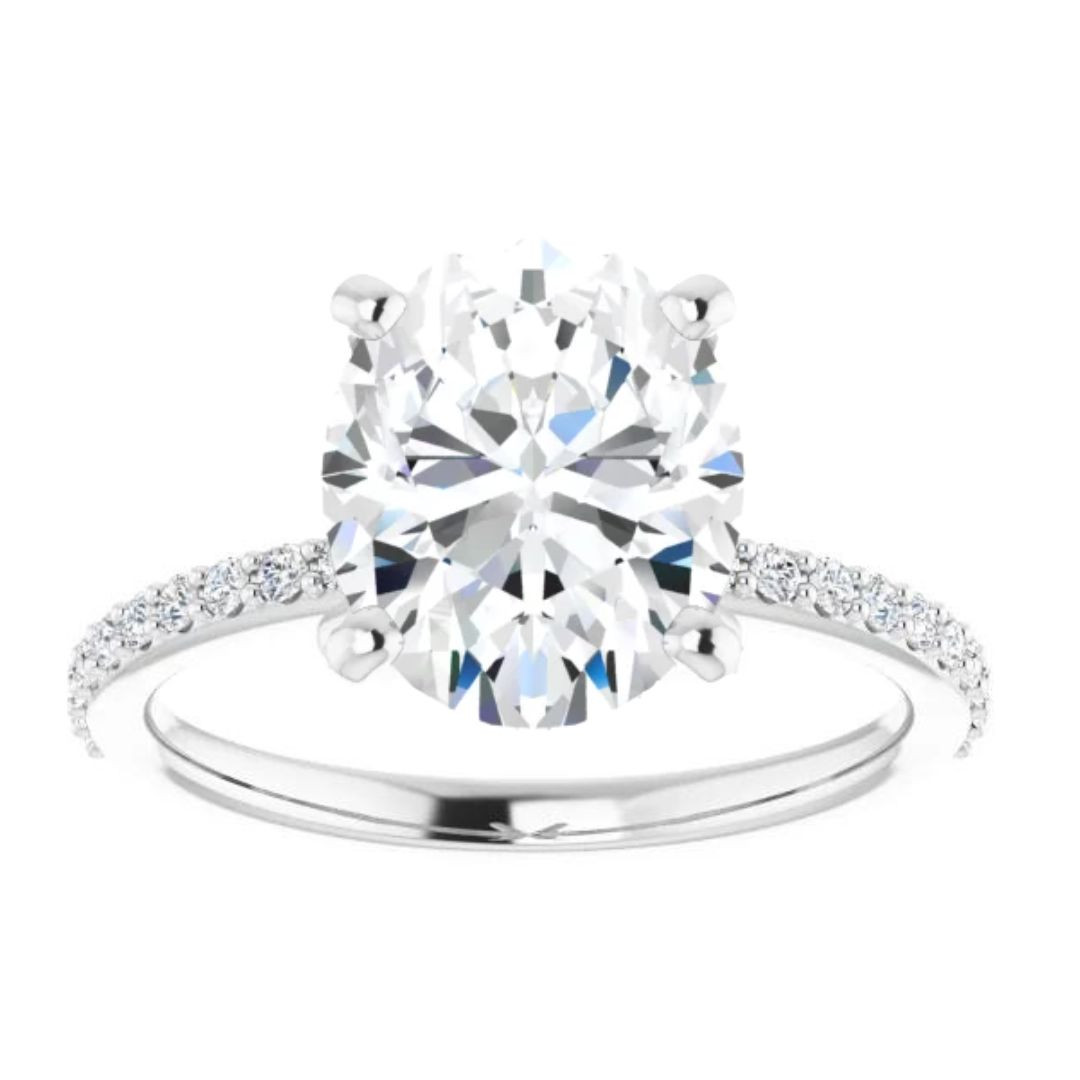 14K White Gold Oval Moissanite Straight Engagement Ring Gage Diamonds