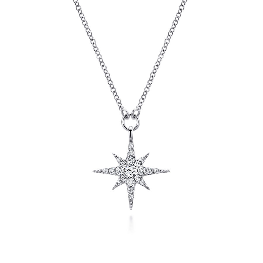14K Gold Diamond Starburst Pendant 