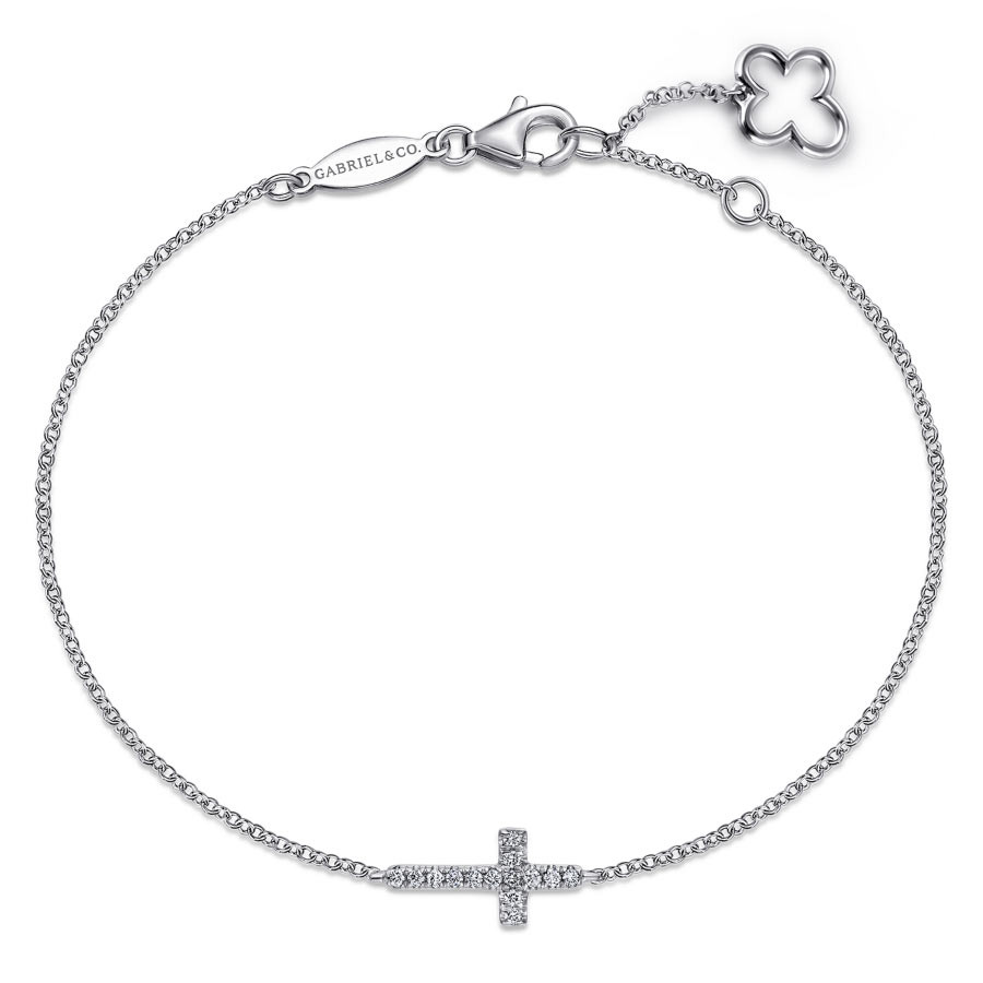 14K White Gold Cross Charm Bracelet (1 