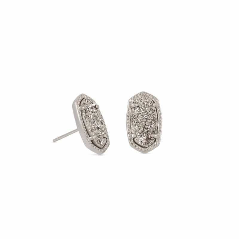 Kendra Scott Ellie Stud Earrings in Platinum Drusy Gage Diamonds