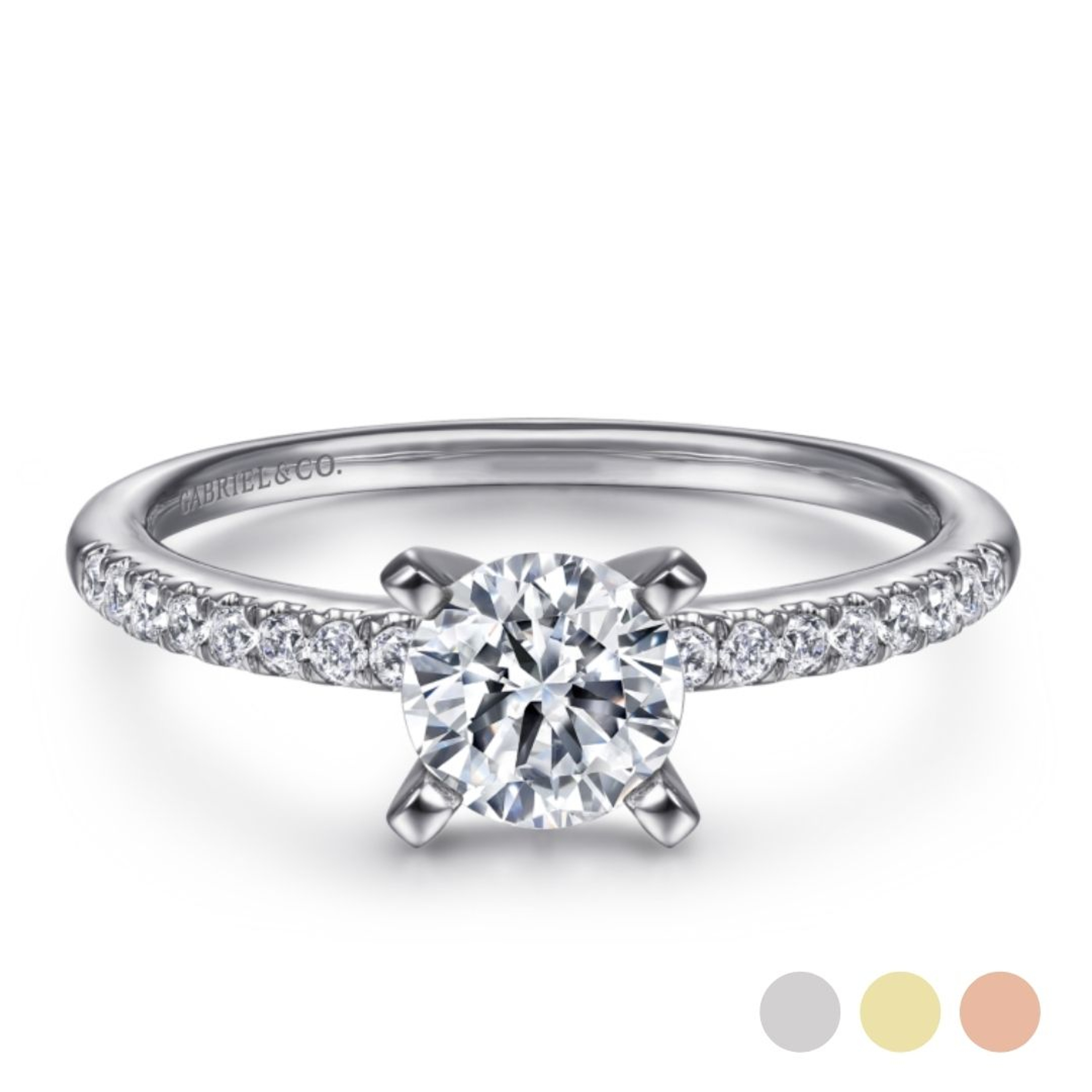 14K gold straight engagement ring with diamond accented band