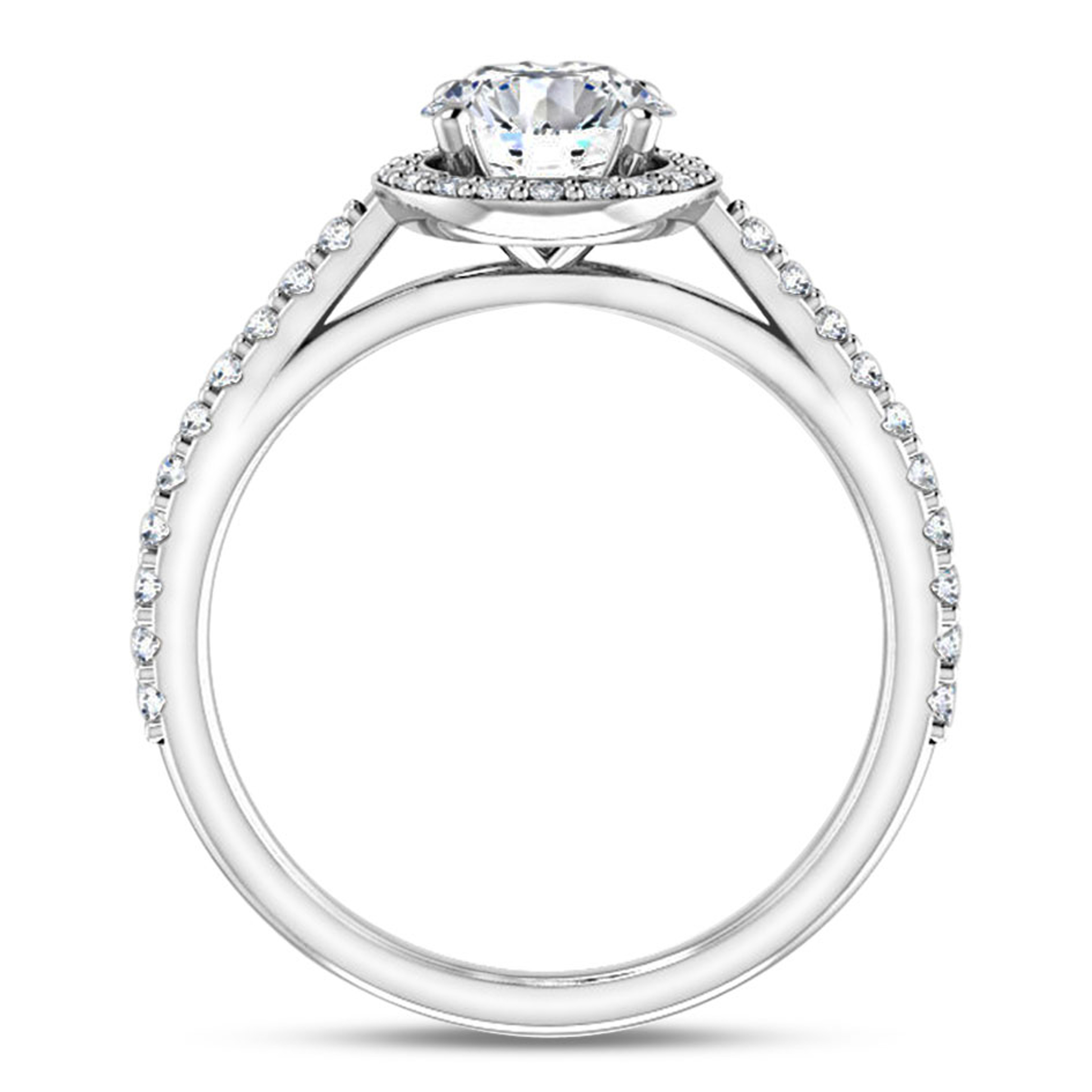 halo engagement ring with diamond accented band