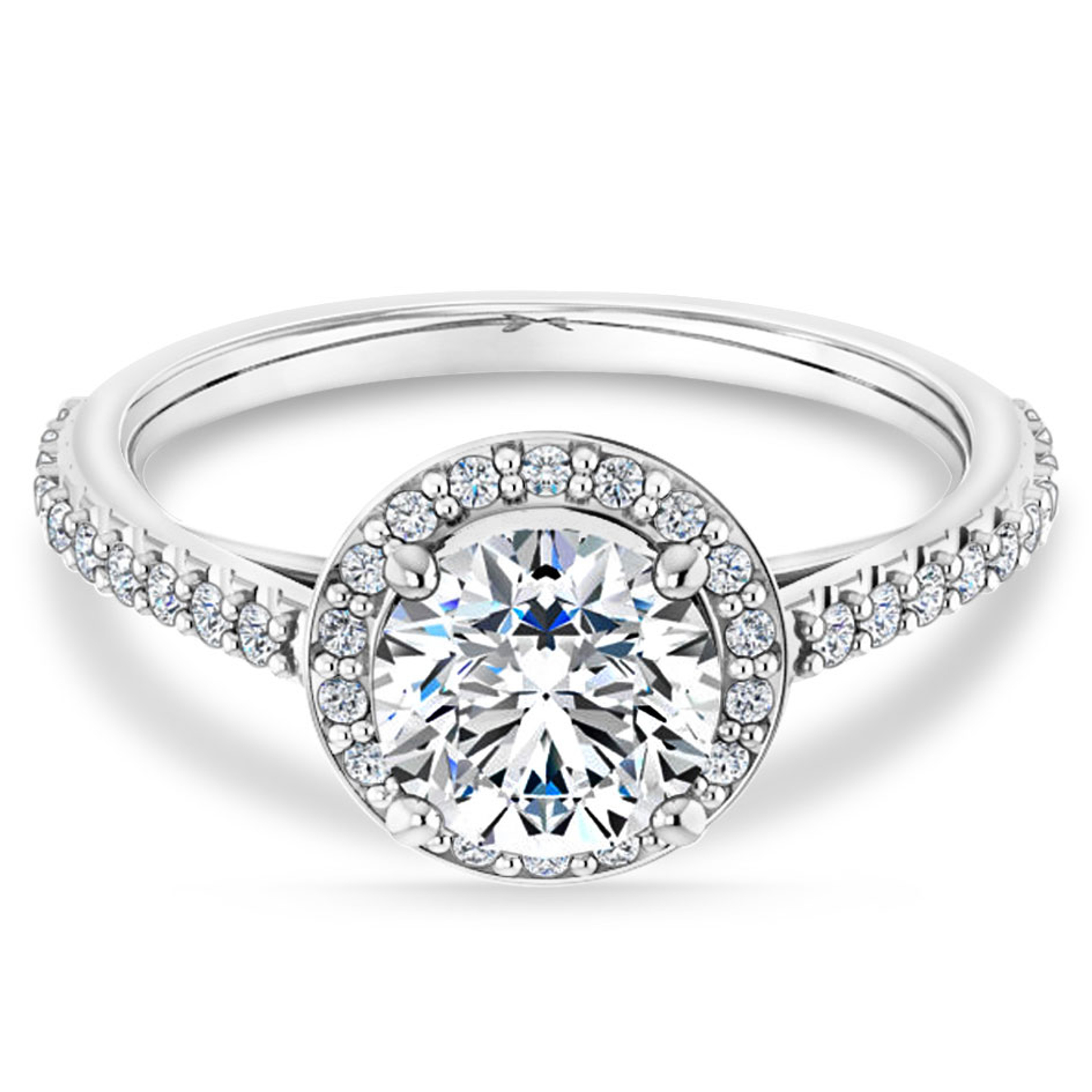 halo engagement ring with diamond accented band