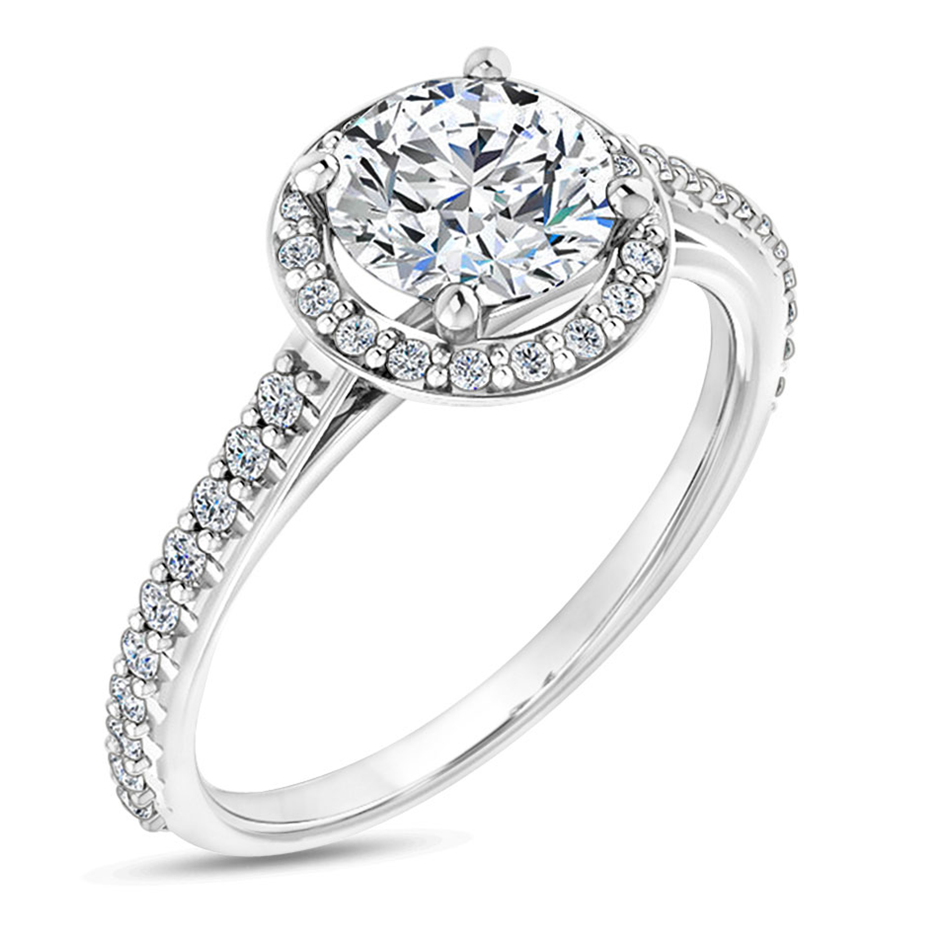 halo engagement ring with diamond accented band