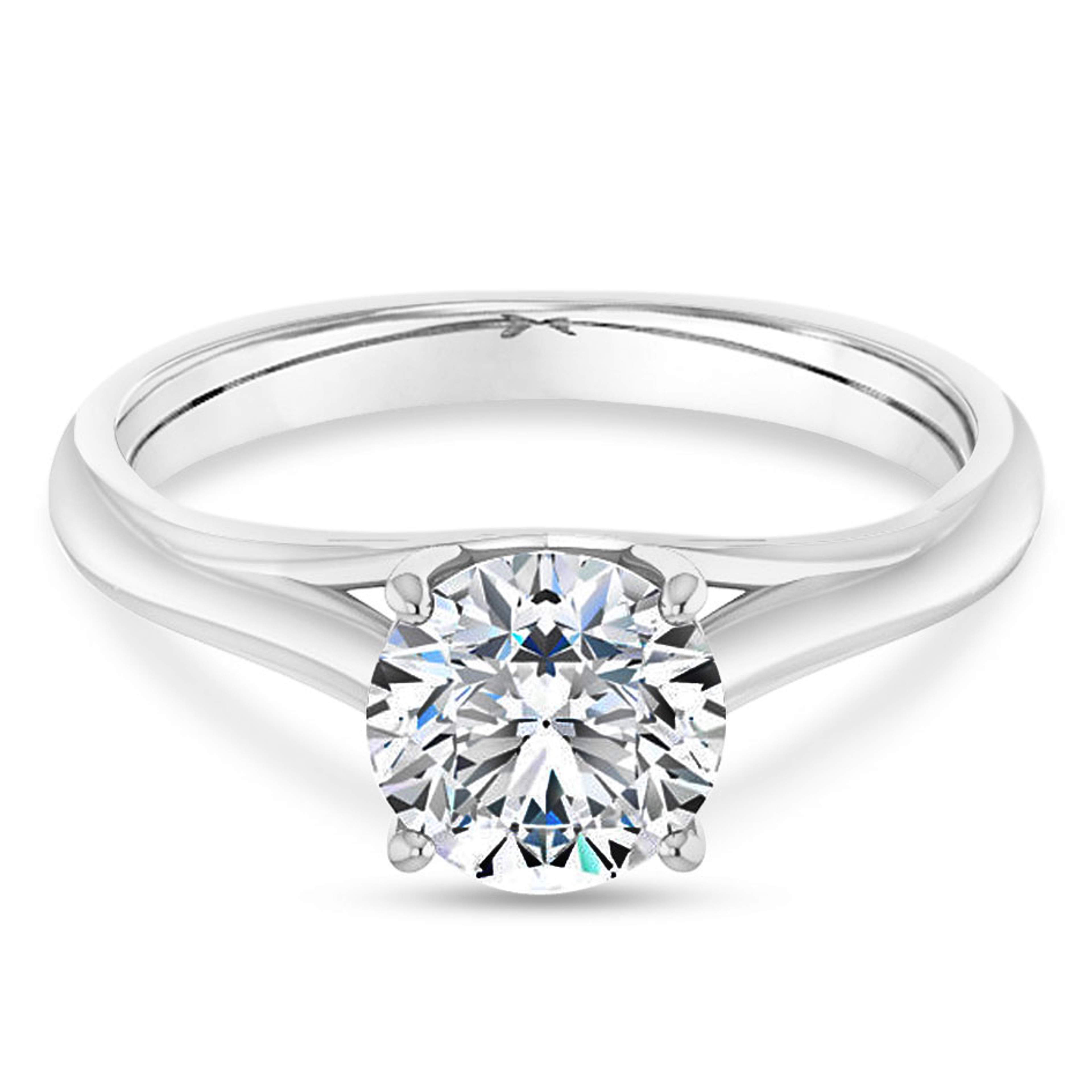 solitaire cathedral-style engagement ring with polished band
