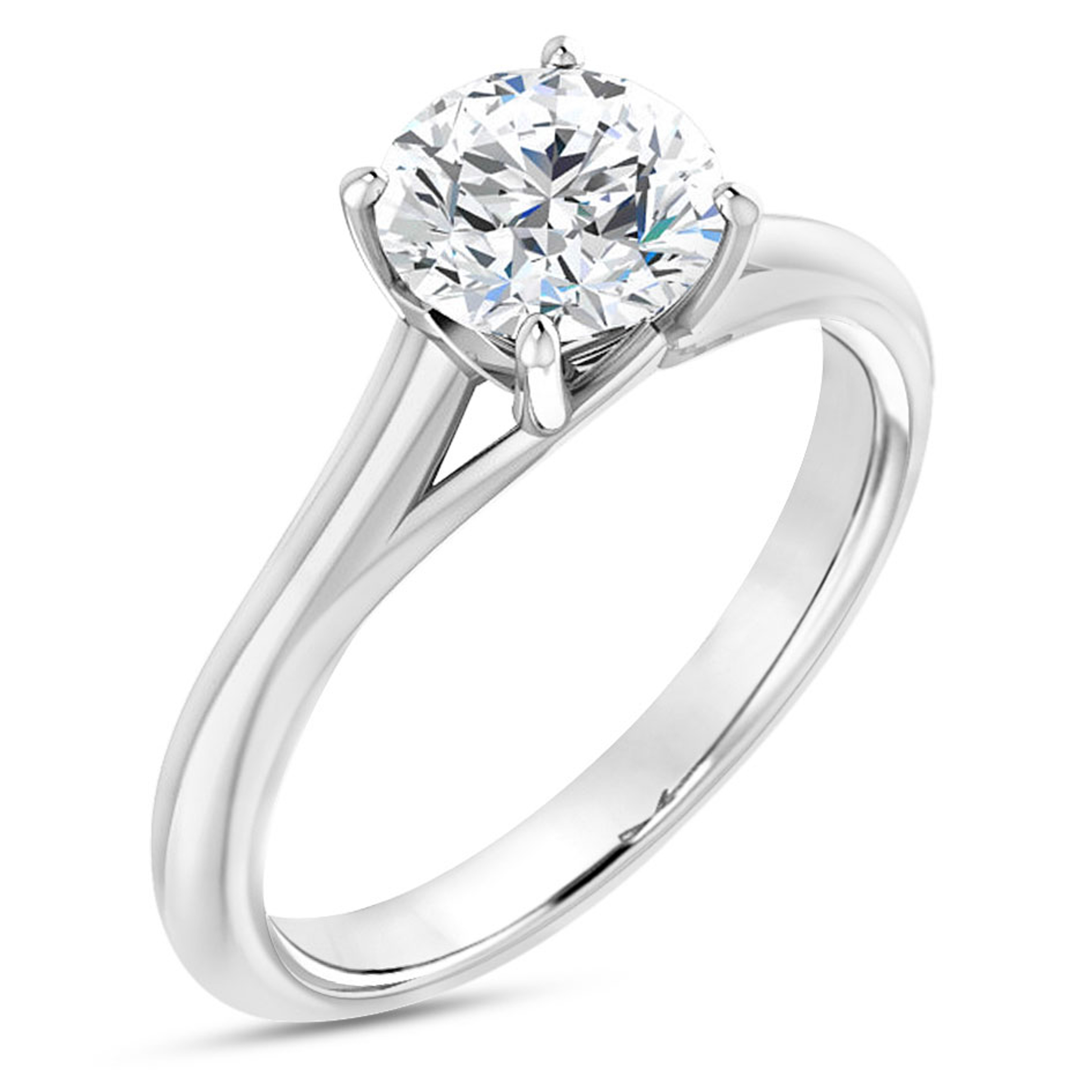 solitaire cathedral-style engagement ring with polished band