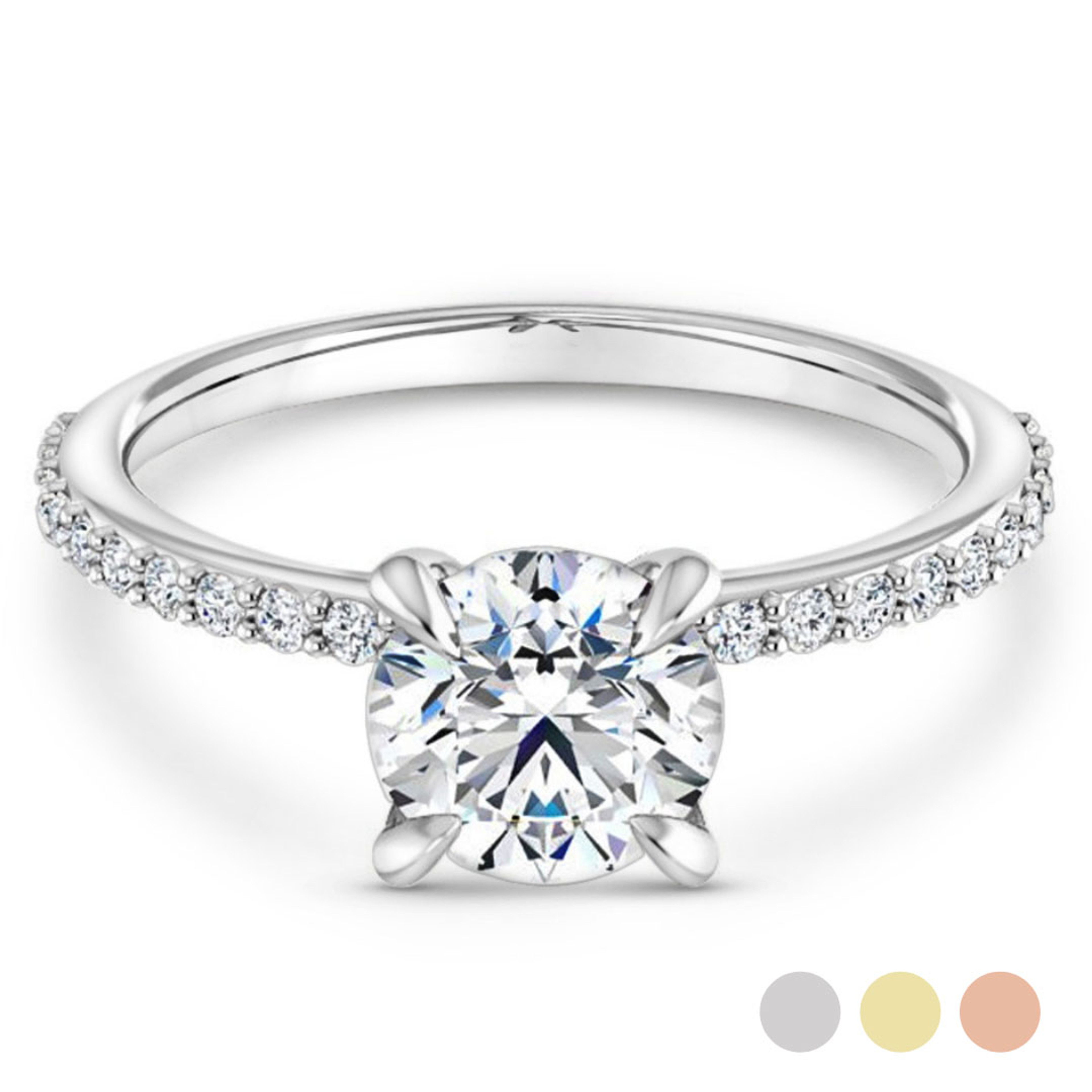 straight engagement ring with a diamond accented band