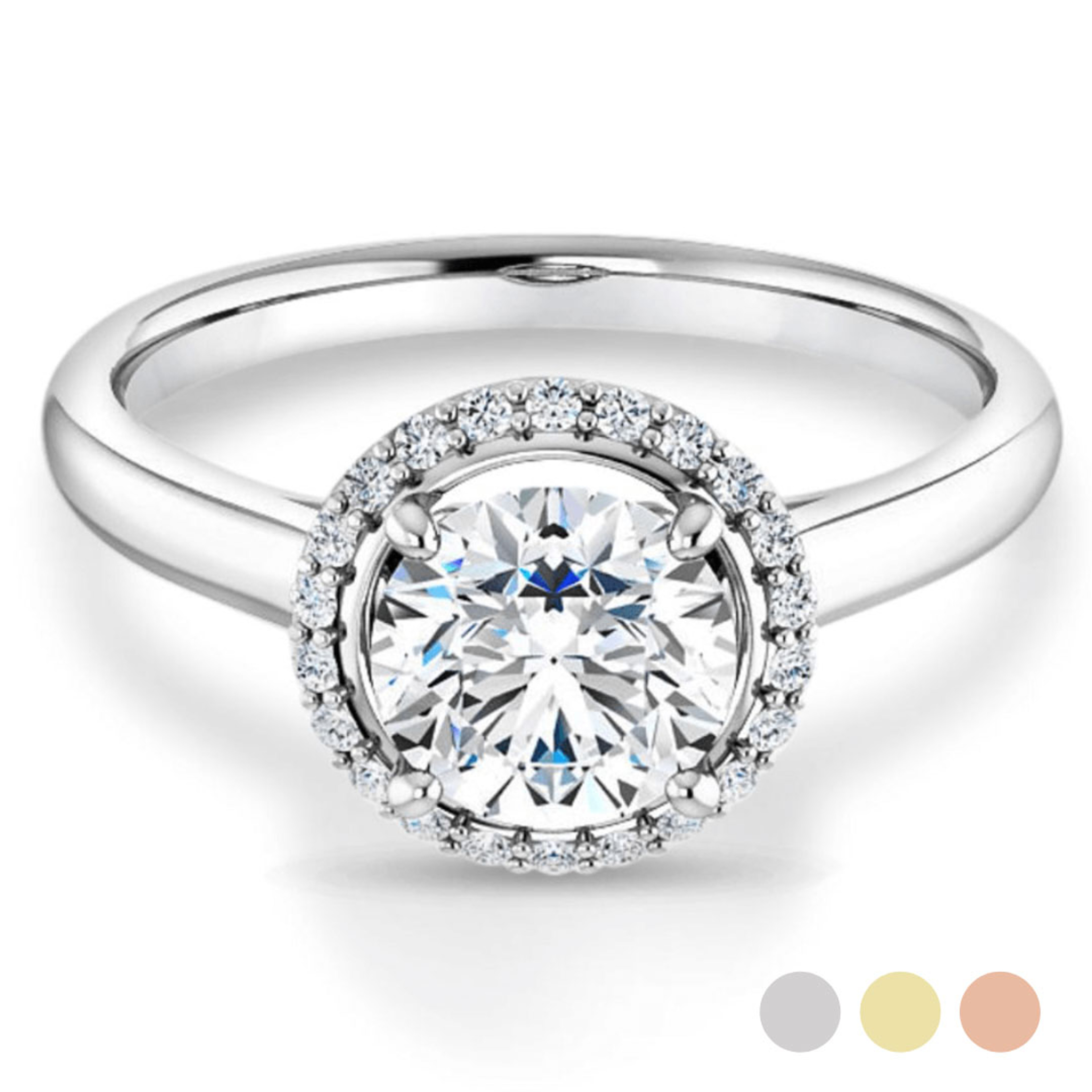 halo engagement ring with polished band