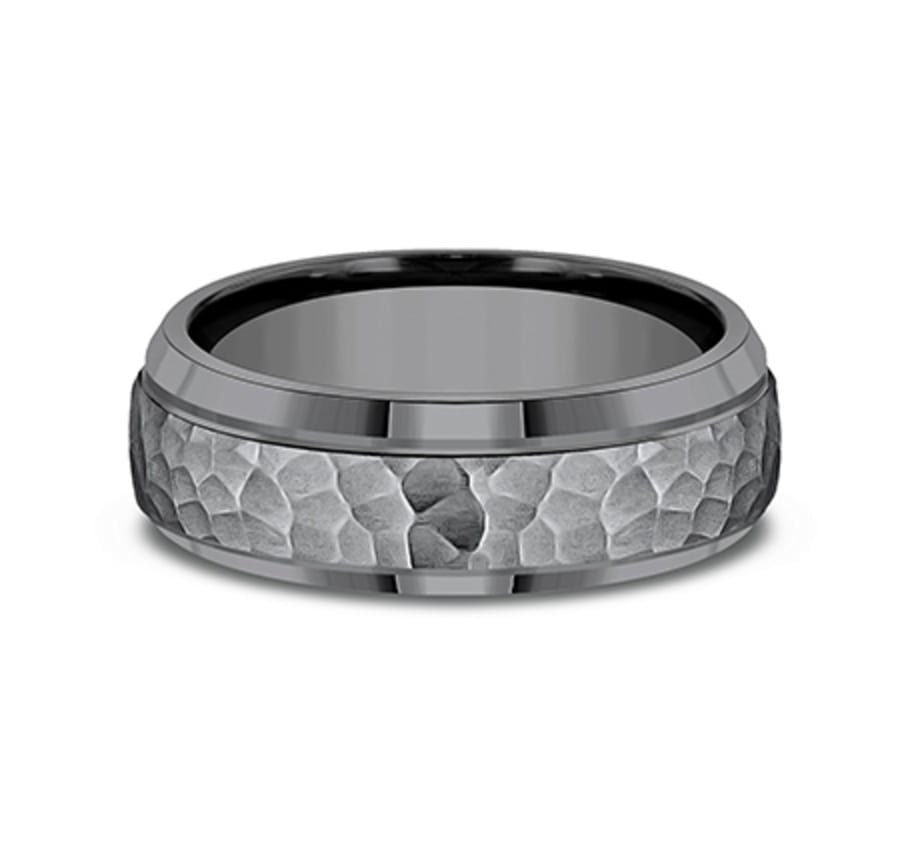 7.50 mm Dark Tantalum Hammered Finish Wedding Ring