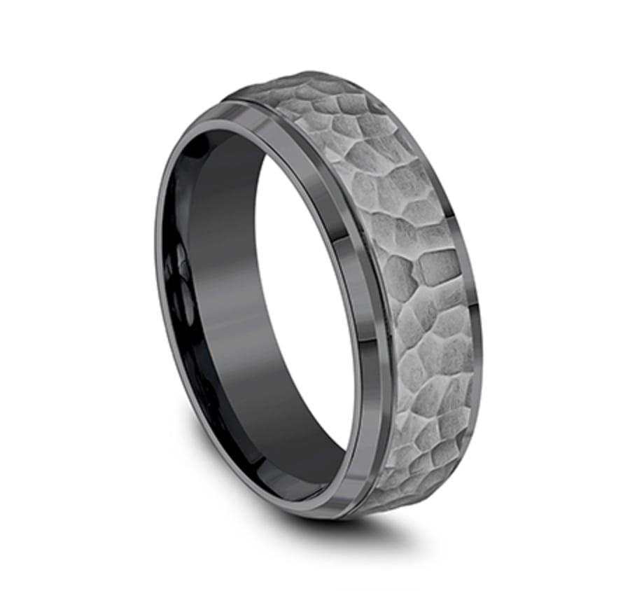 7.50 mm Dark Tantalum Hammered Finish Wedding Ring
