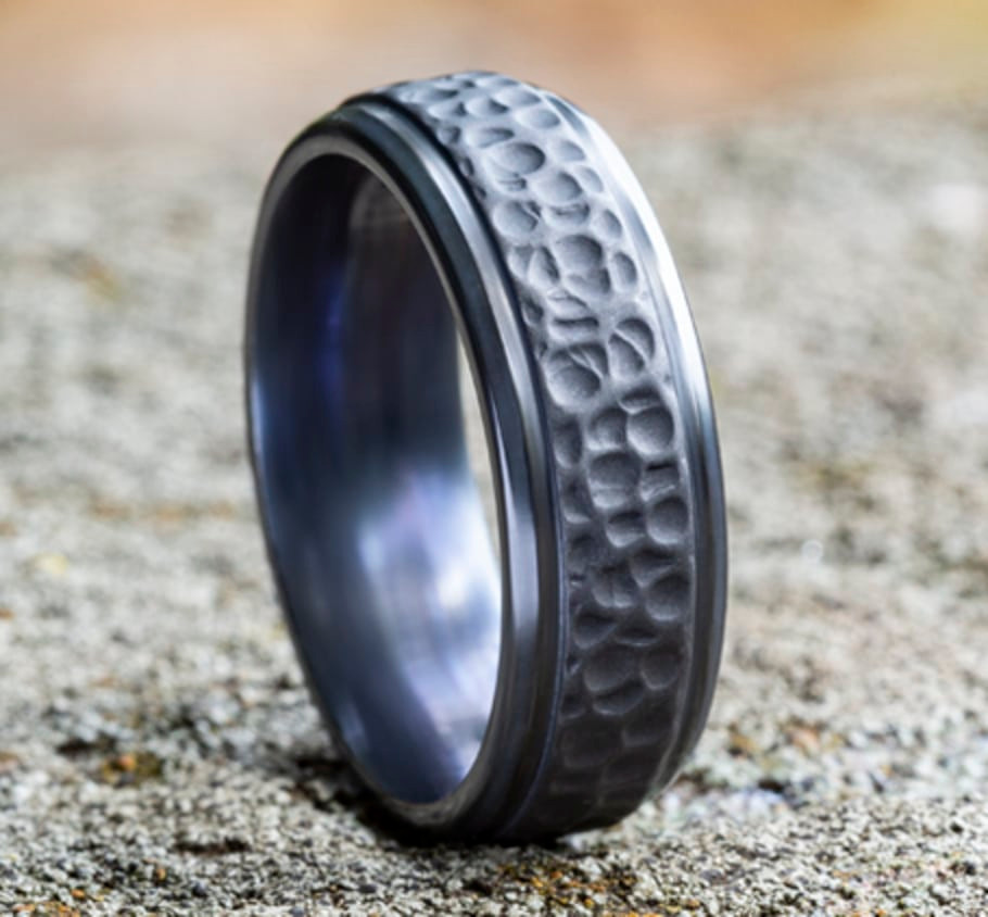 7.50 mm Dark Tantalum Hammered Finish Wedding Ring