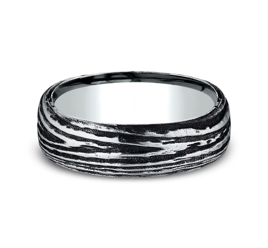 The Larch 7.00 mm Black Cobalt Bark Pattern Wedding Ring