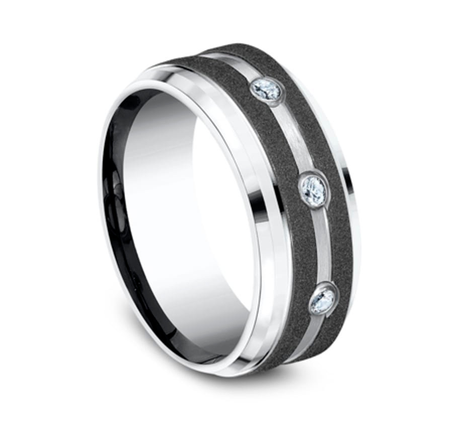 The Architect 9.00 mm White Cobalt Graphite Stripe & Diamond Wedding Ring (1/5 TCW)