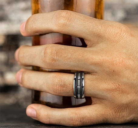 The Architect 9.00 mm White Cobalt Graphite Stripe & Diamond Wedding Ring (1/5 TCW)