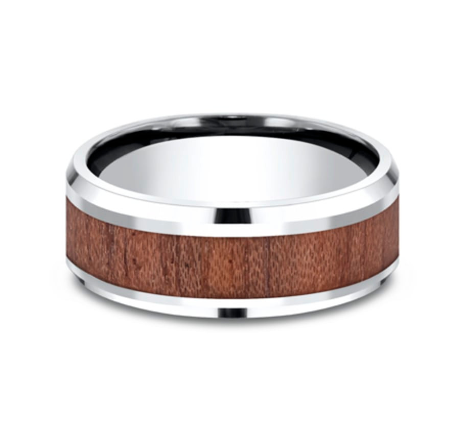 The Maker 8.00 mm White Cobalt & Wood Inlay Wedding Ring
