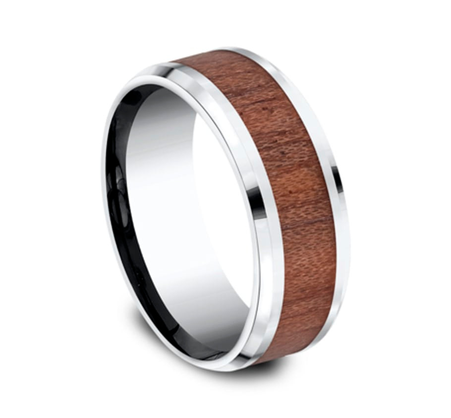 The Maker 8.00 mm White Cobalt & Wood Inlay Wedding Ring