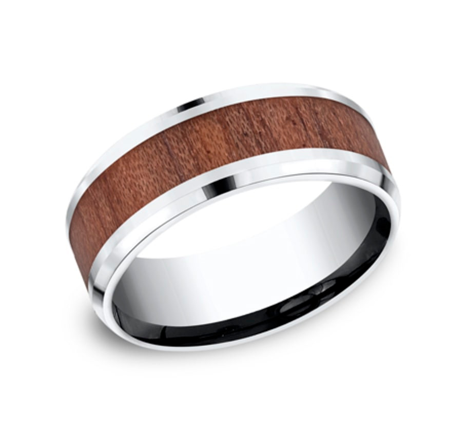 The Maker 8.00 mm White Cobalt & Wood Inlay Wedding Ring