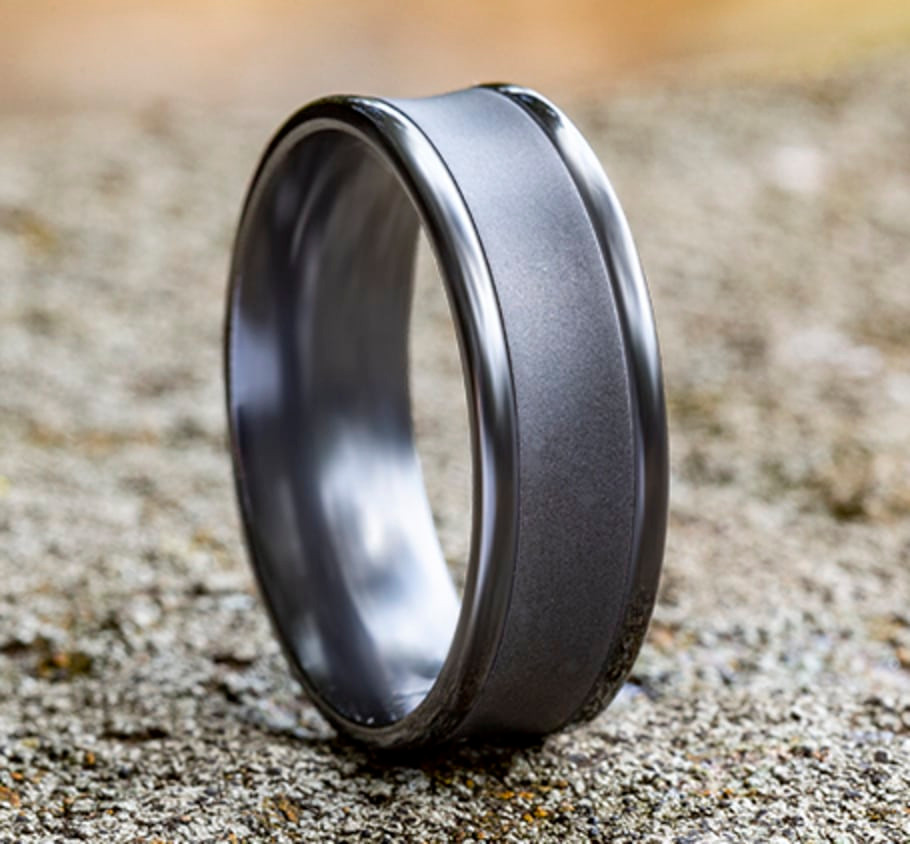 The Desoto 7.50 mm Dark Tantalum Powder Coated Finish Wedding Ring