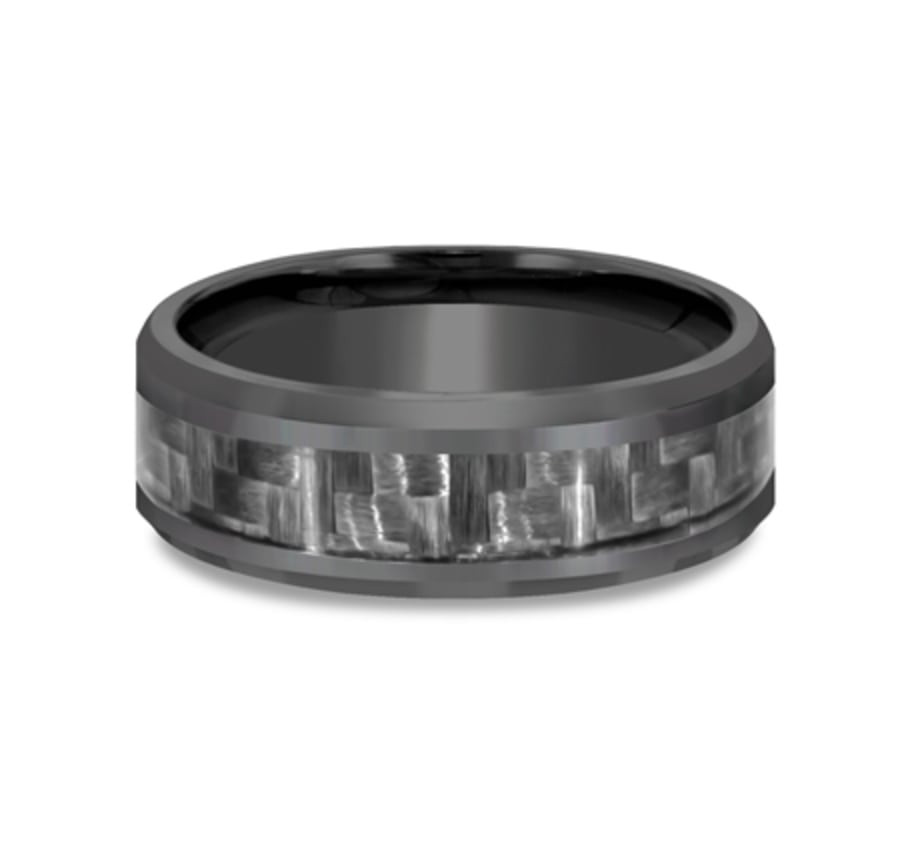 The Chief 8.00 mm Dark Tantalum and Grey Carbon Fiber Inlay Wedding Ring