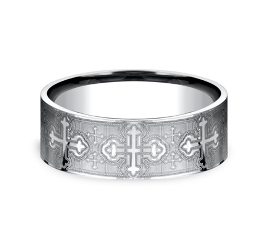The Joust 7.00 mm White Cobalt Cross Pattern Wedding Ring