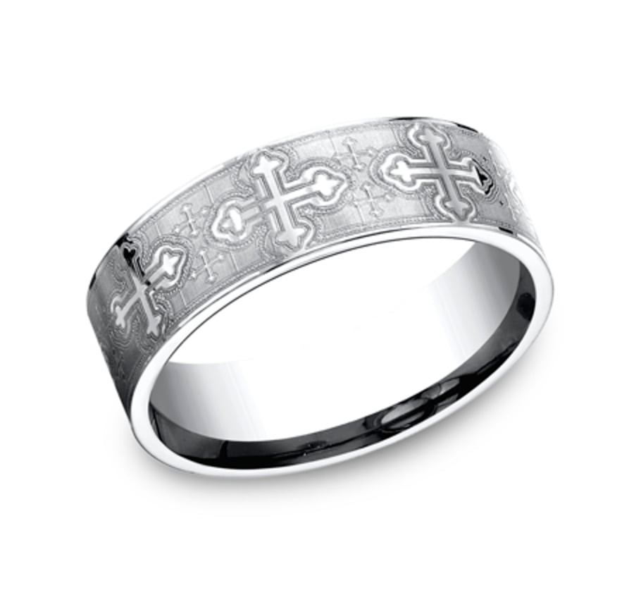 The Joust 7.00 mm White Cobalt Cross Pattern Wedding Ring