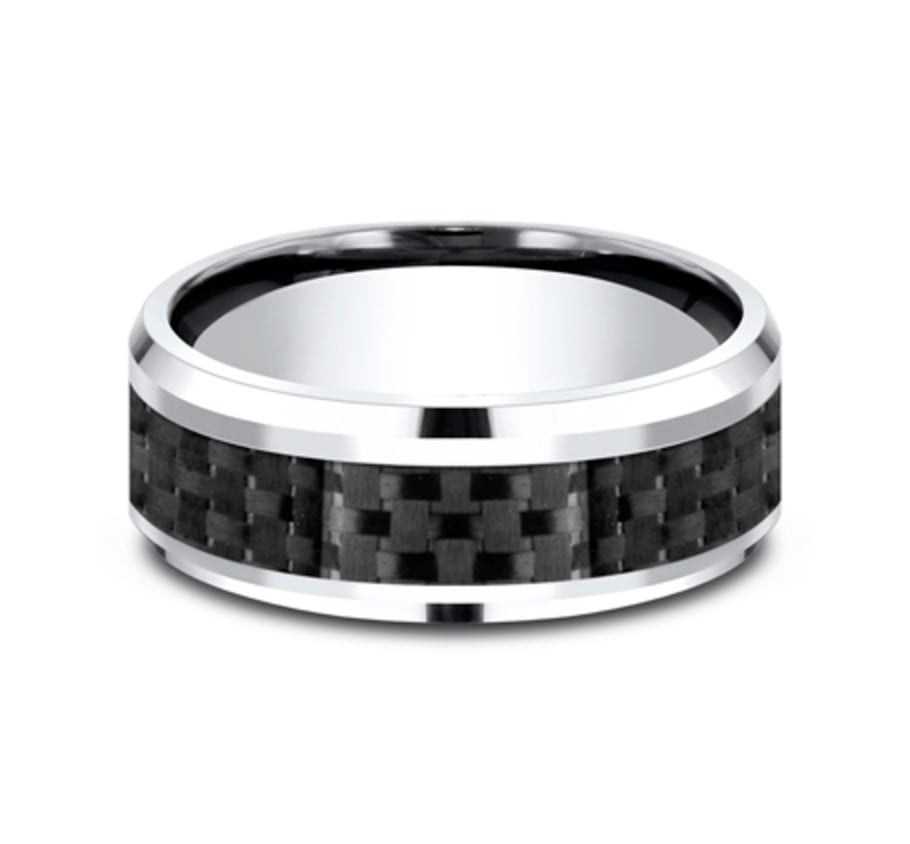 The Hamilton 8.00 mm White Cobalt and Black Carbon Fiber Inlay Wedding Ring