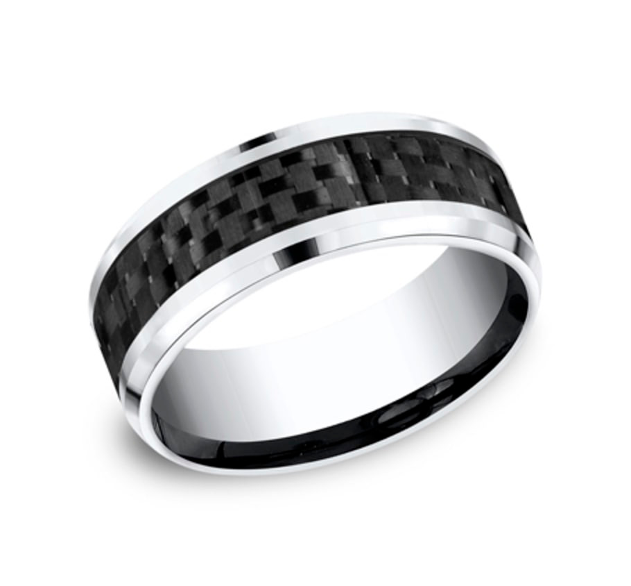 The Hamilton 8.00 mm White Cobalt and Black Carbon Fiber Inlay Wedding Ring