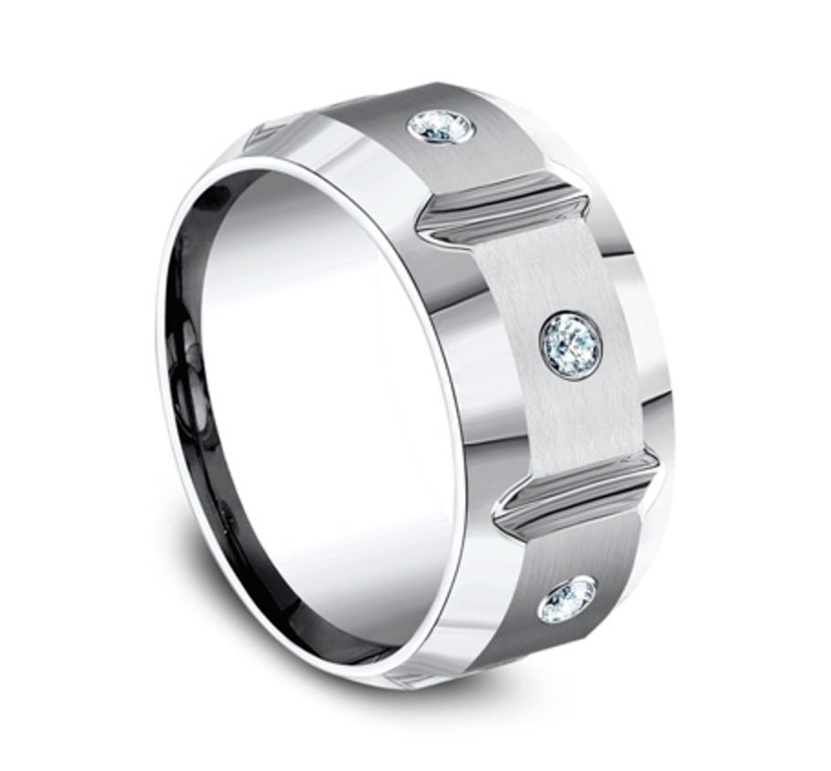 The Siege 10.00 mm White Cobalt Segmented Diamond Wedding Ring (1/5 TCW)