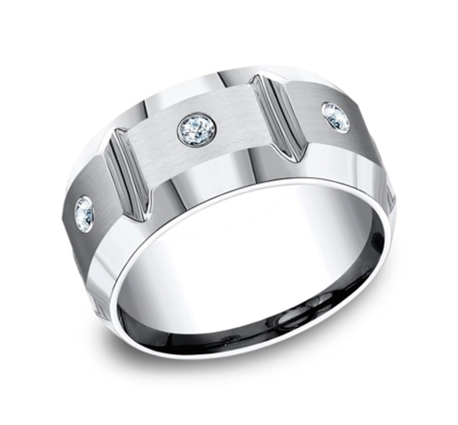 The Siege 10.00 mm White Cobalt Segmented Diamond Wedding Ring (1/5 TCW)