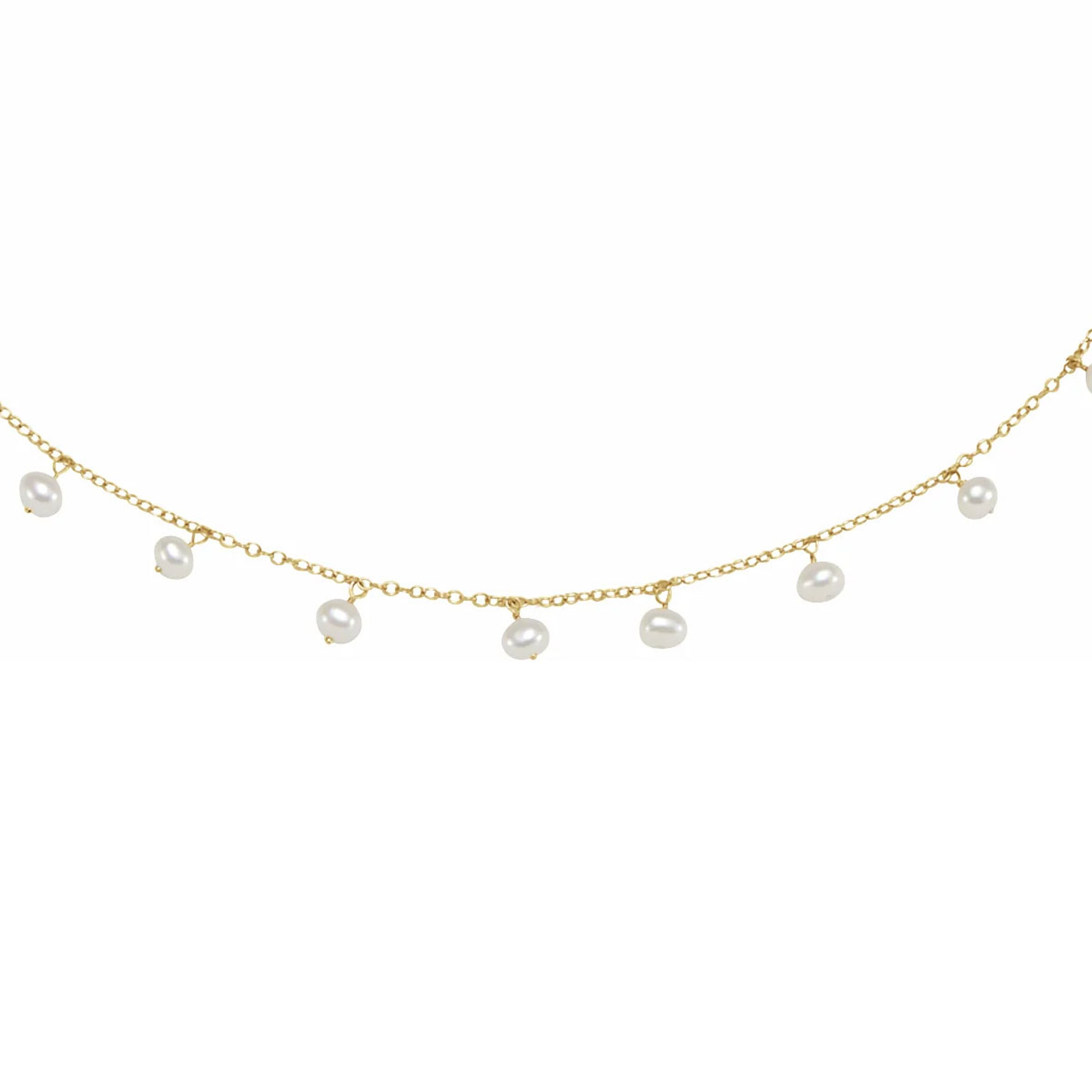 14K yellow gold cable chain necklace with cultured freshwater pearls