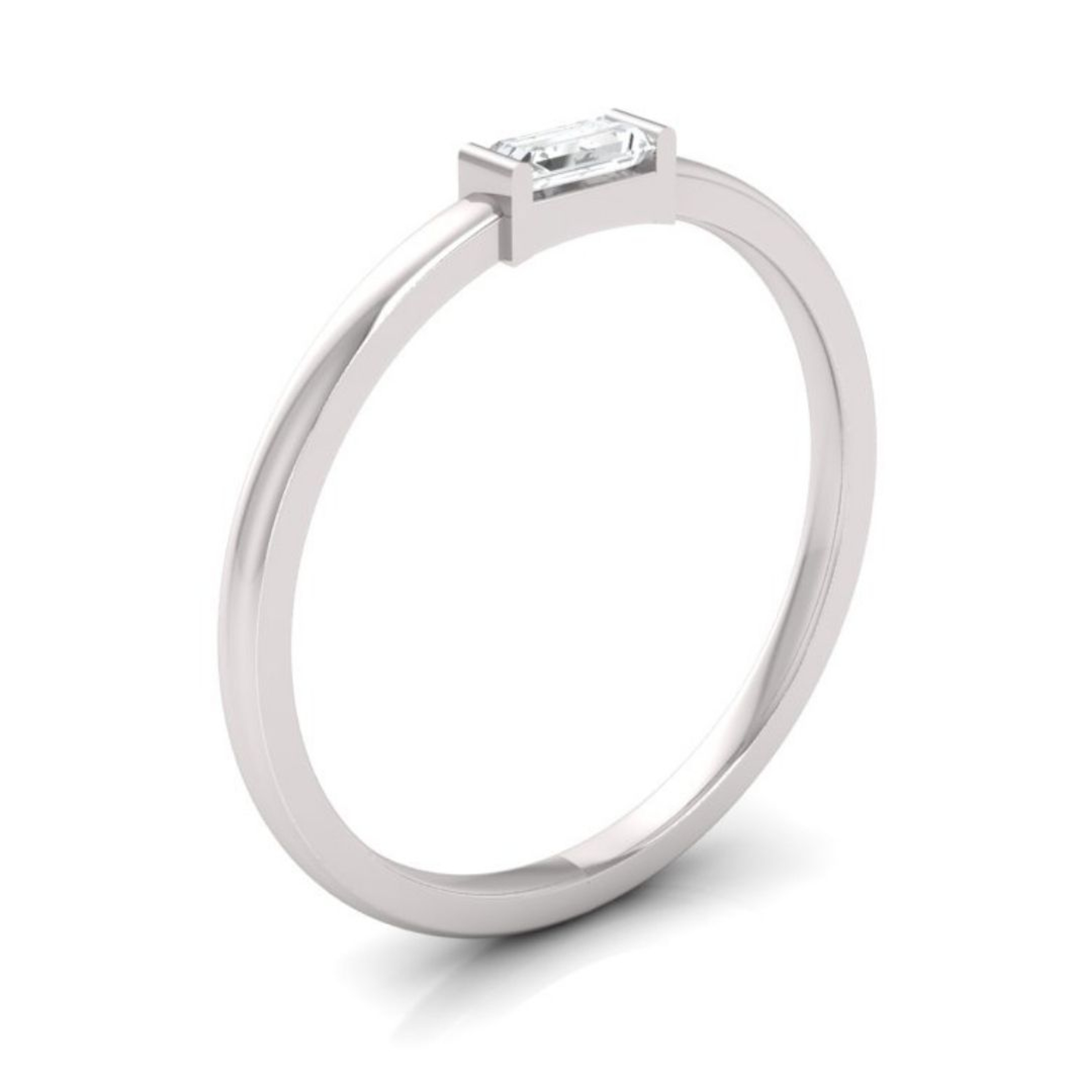 14K gold solitaire baguette lab grown diamond ring