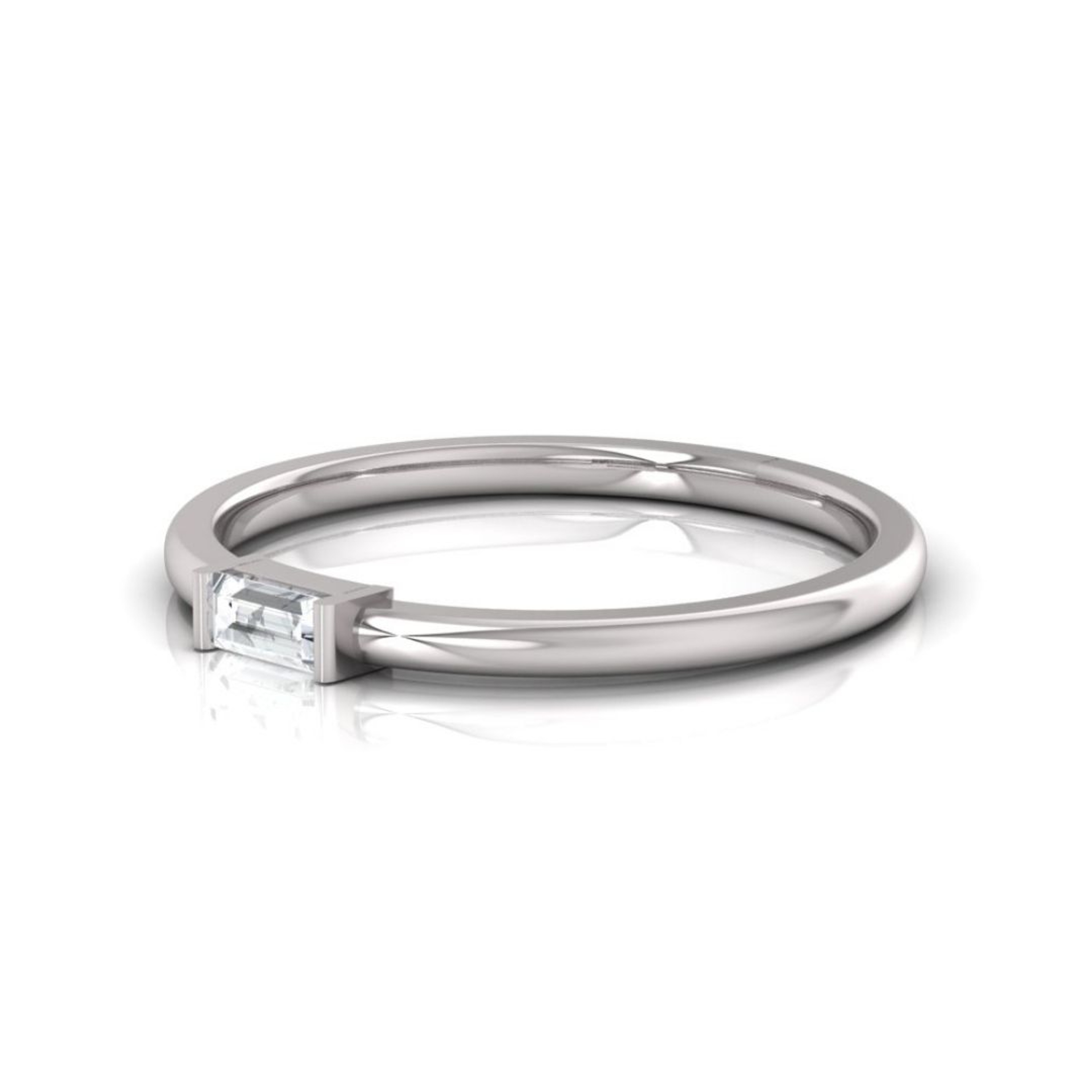 14K gold solitaire baguette lab grown diamond ring
