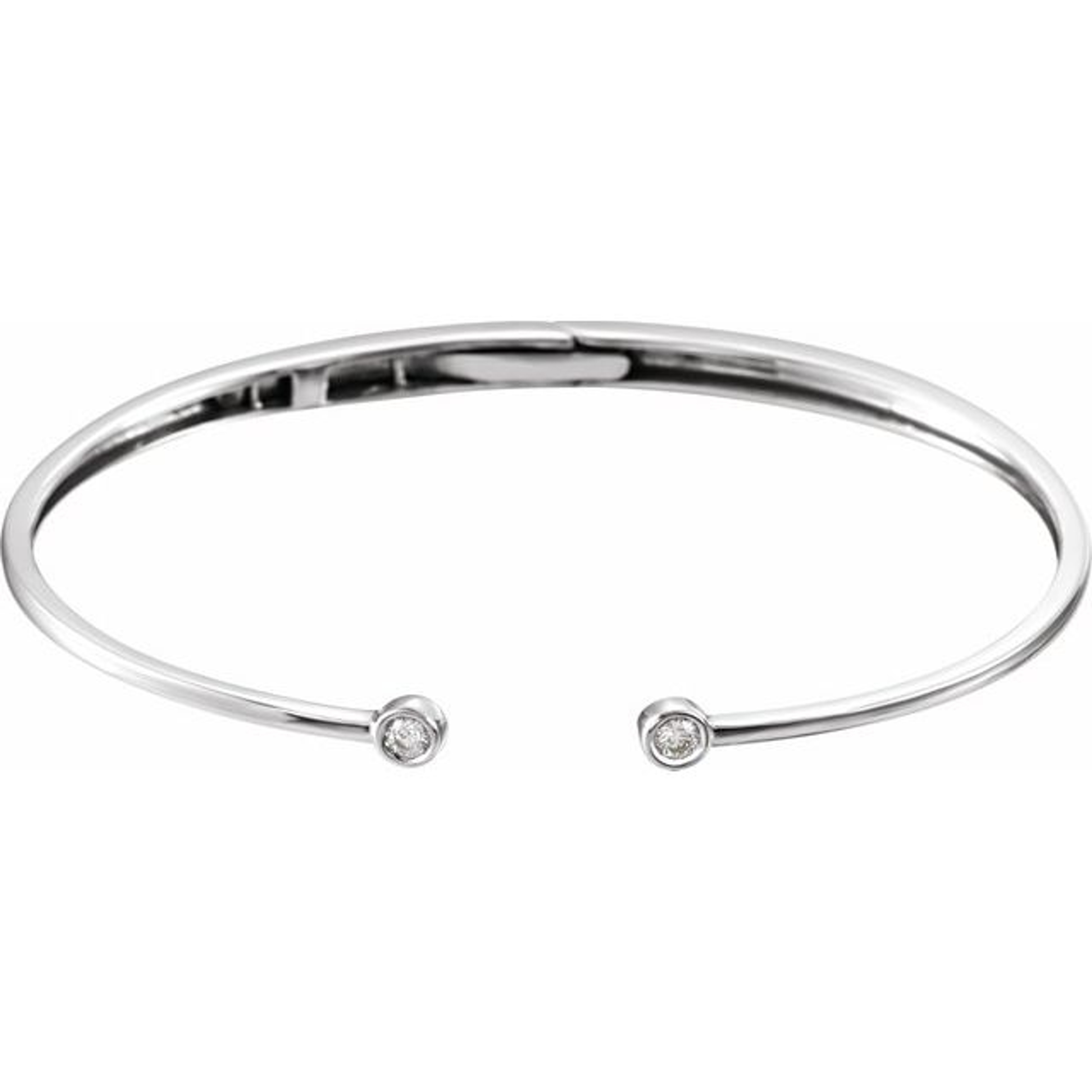 14K gold bangle bracelet with bezel-set diamonds on each end