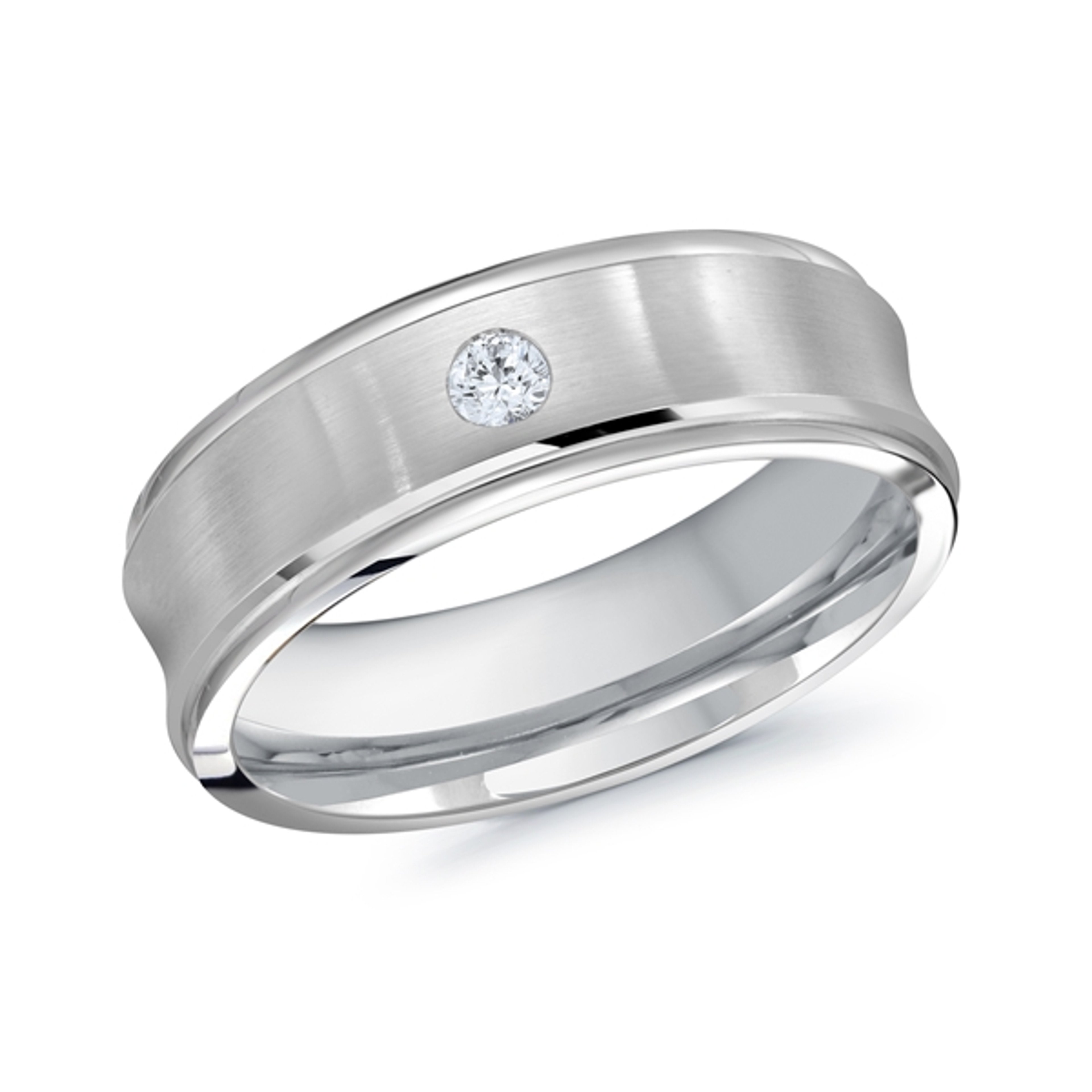 14K gold solitaire diamond wedding ring with curved edges and satin finish