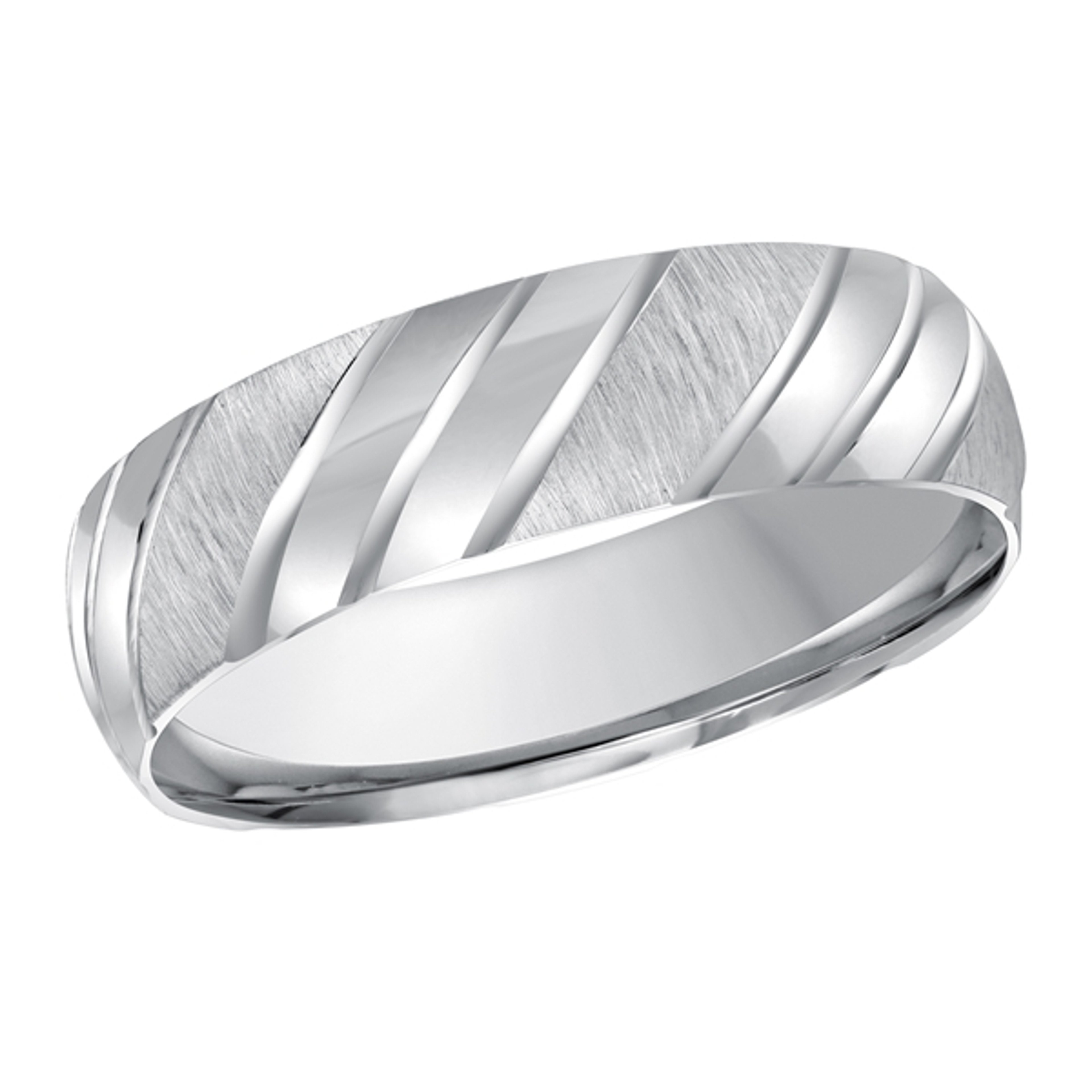 14K gold wedding ring with alternating satin and polish finished dome ring