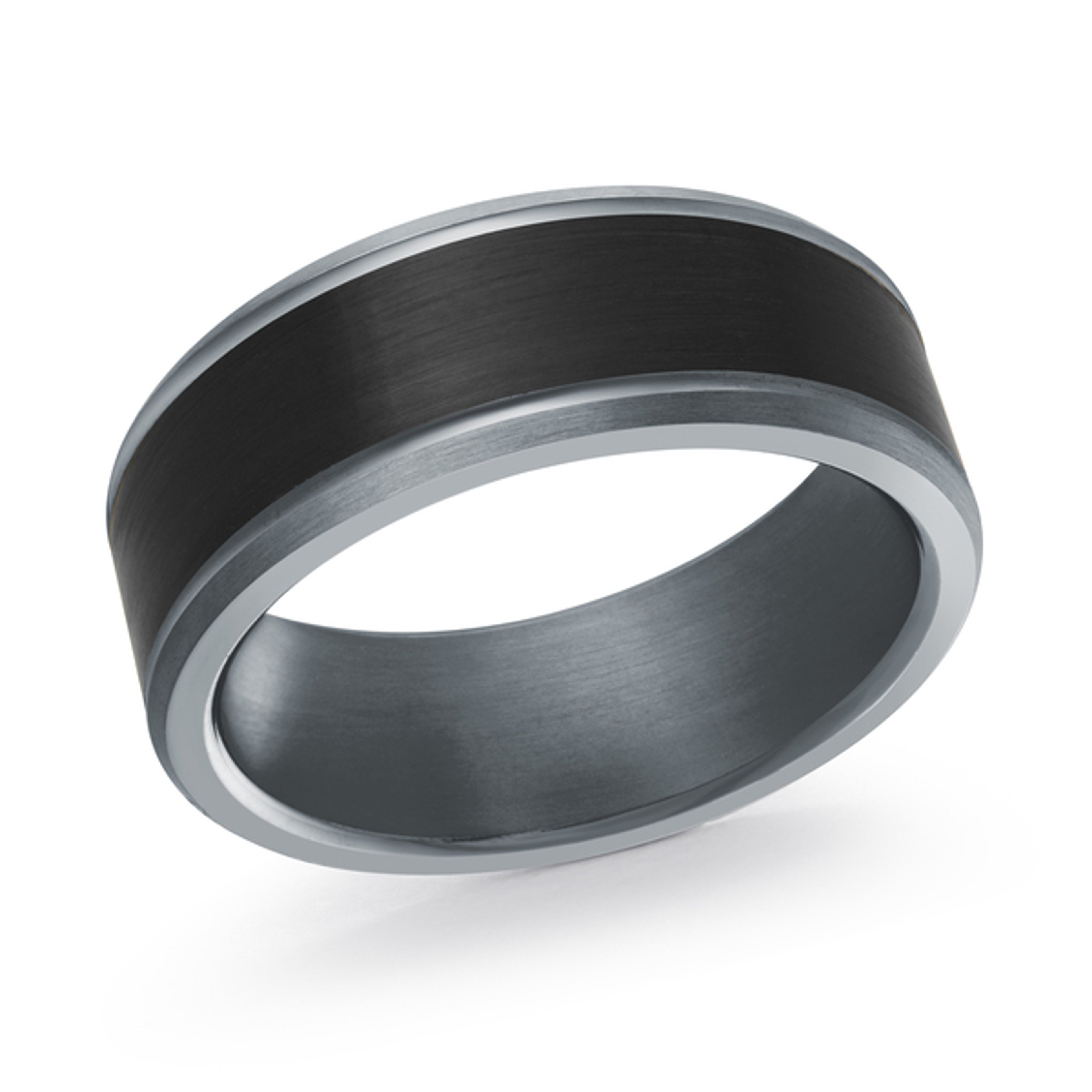grey tantalum wedding ring with black carbon fiber inlay