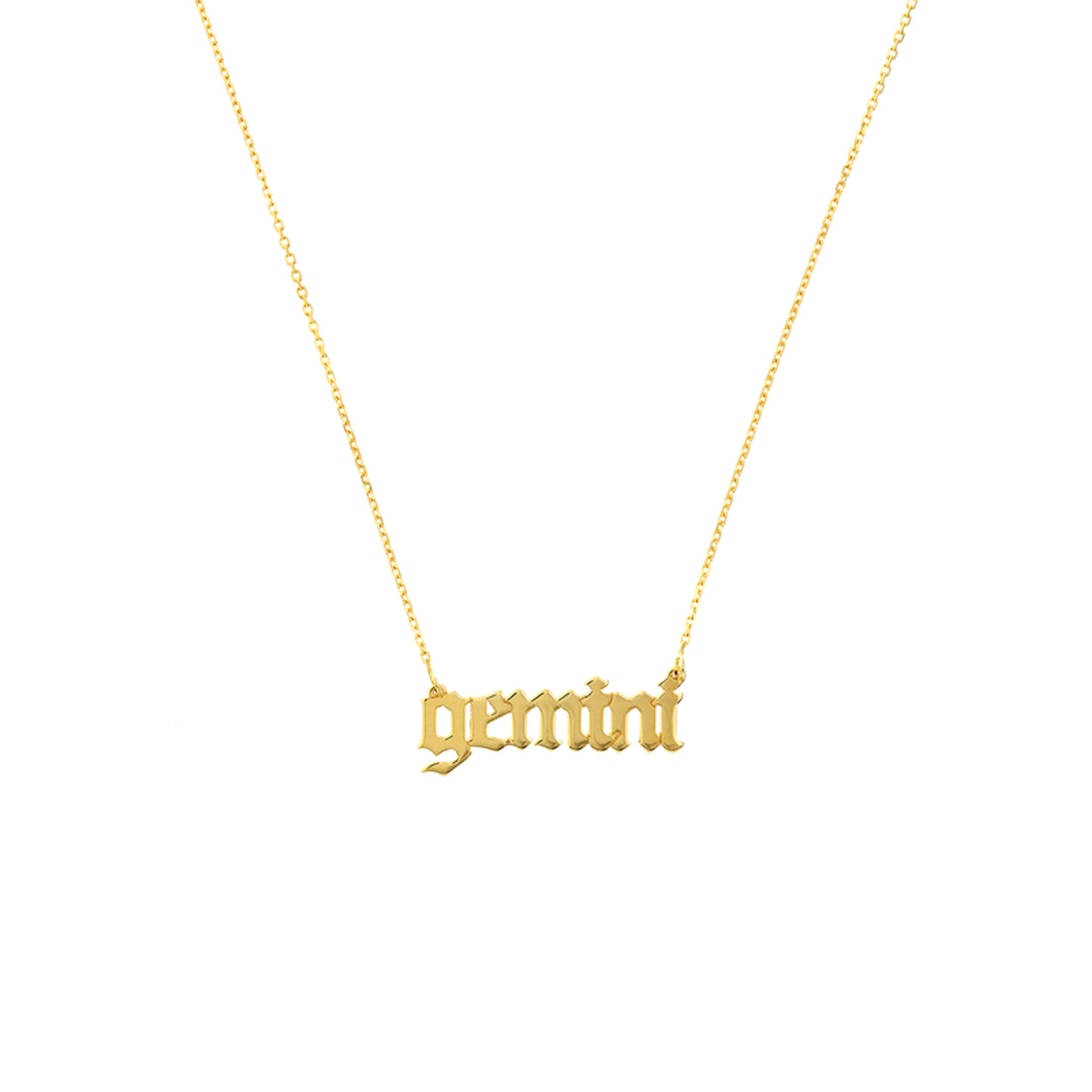 14K yellow gold zodiac script necklace