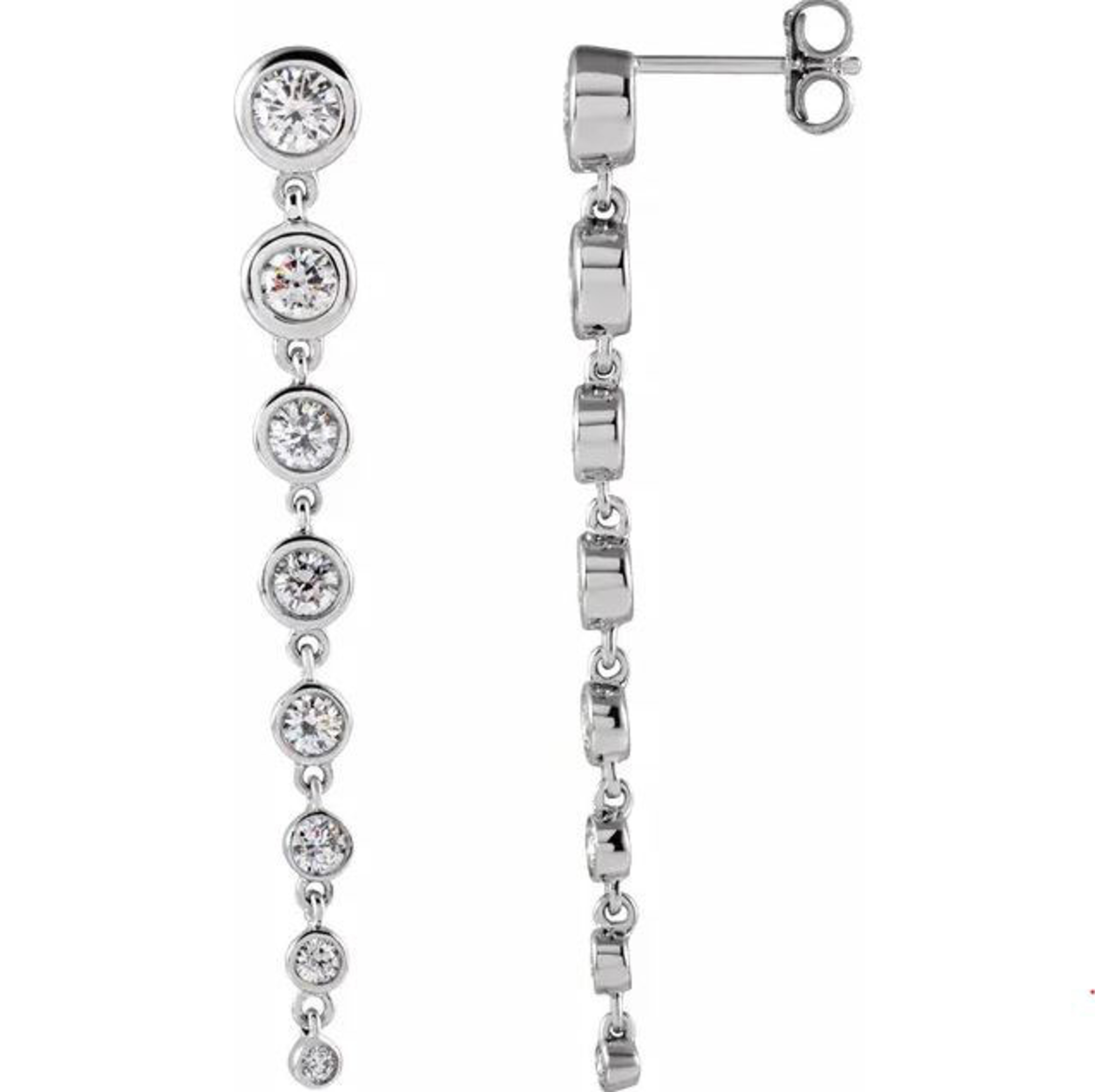 14K gold graduated lab grown diamodn bezel drop earrings