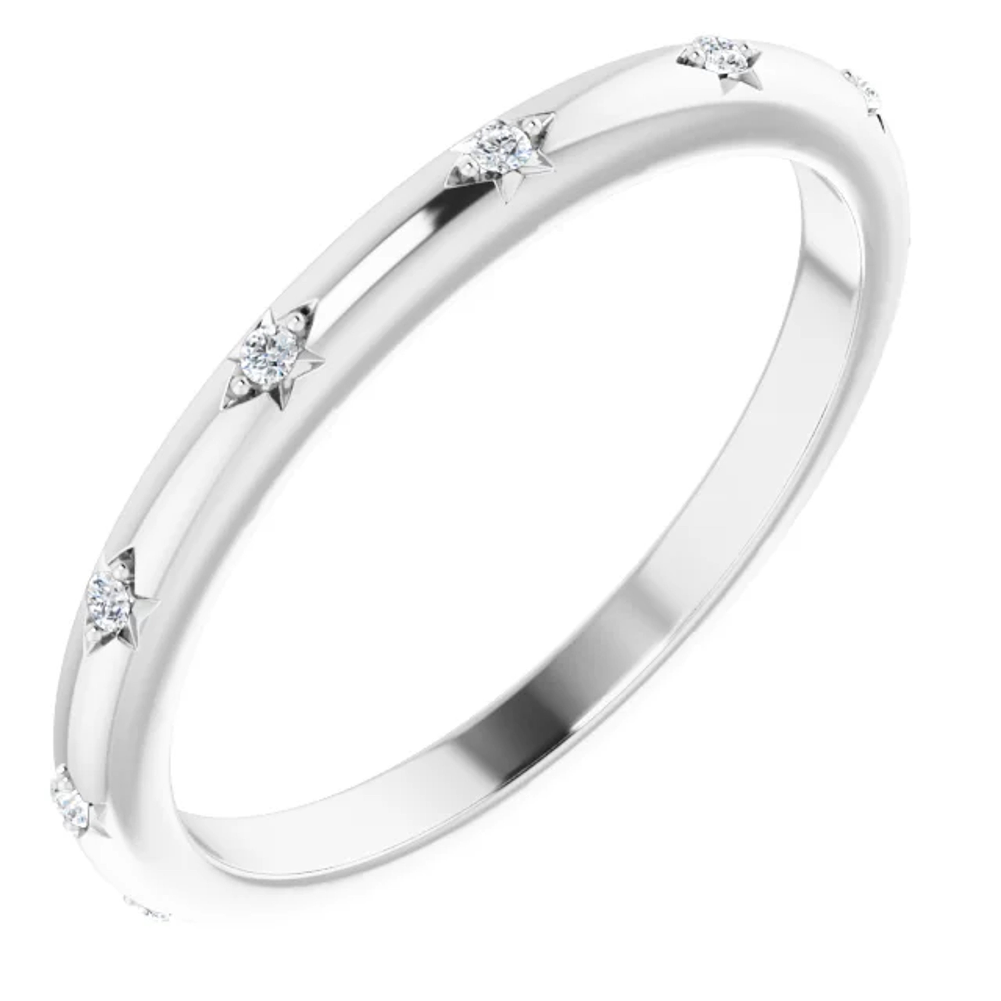 14K gold eternity ring with natural diamonds and starburst etching detail