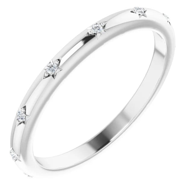 14K gold eternity ring with natural diamonds and starburst etching detail