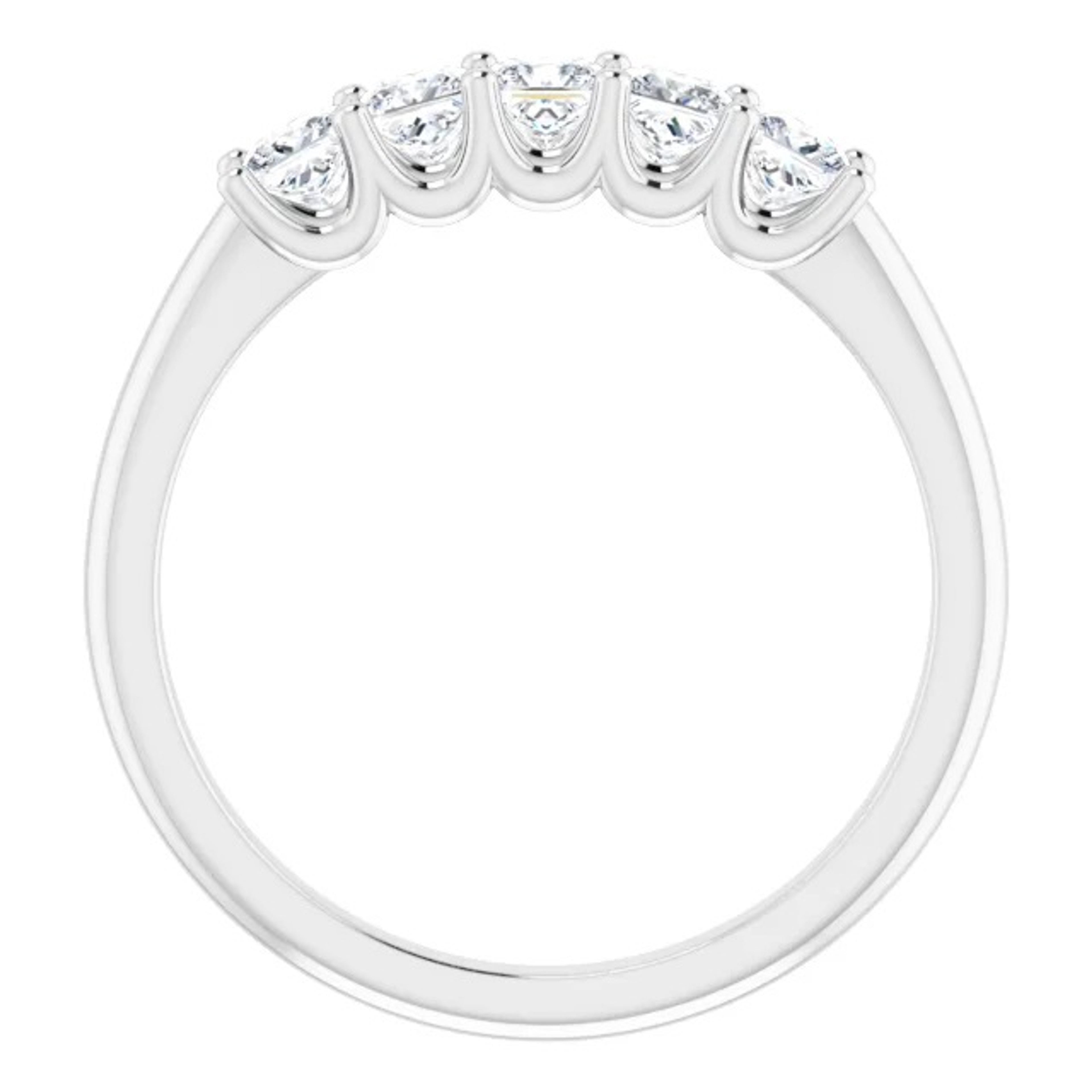 5-stone diamond ring with princess cut diamonds and polished band