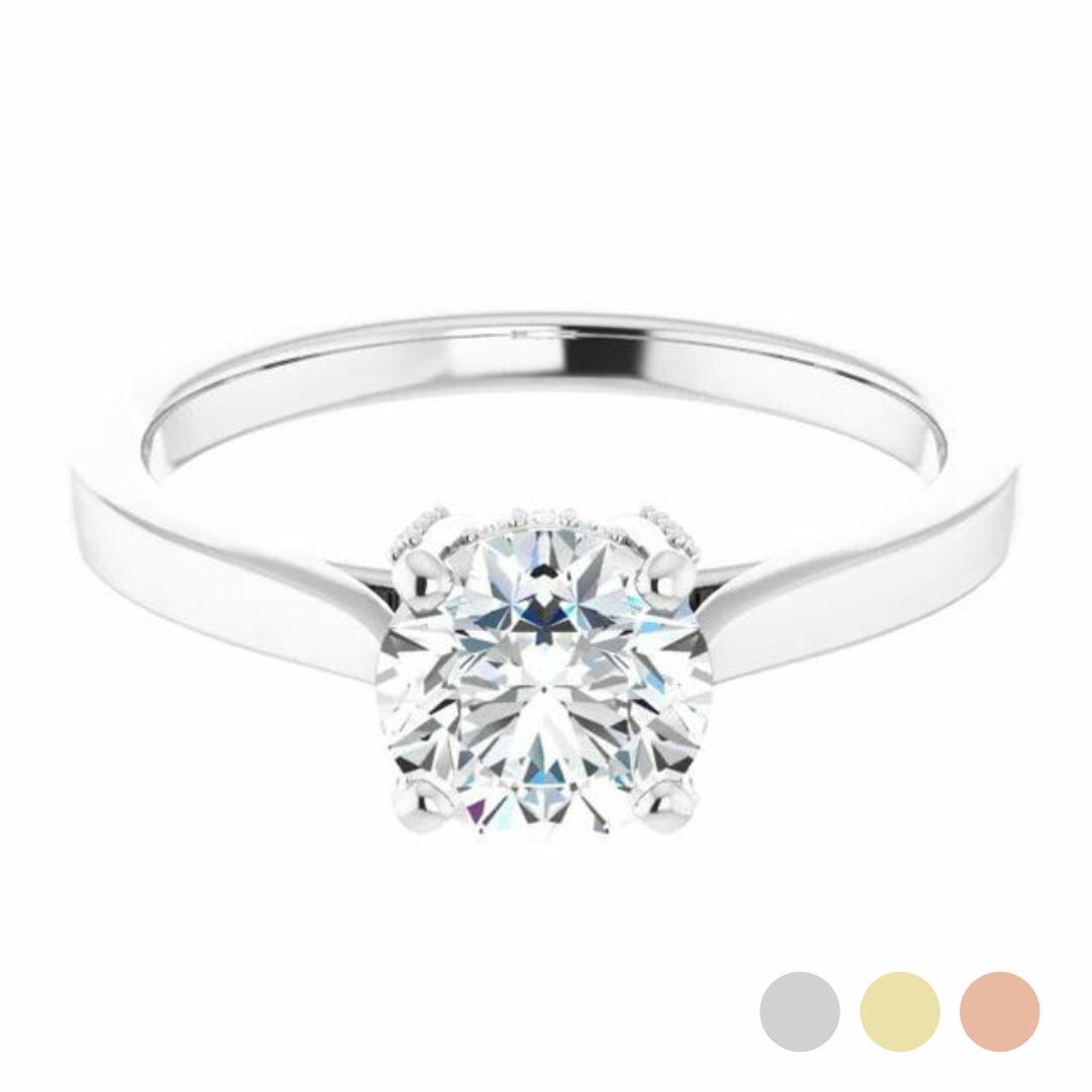 solitaire engagement ring with hidden halo of diamonds and a polished band