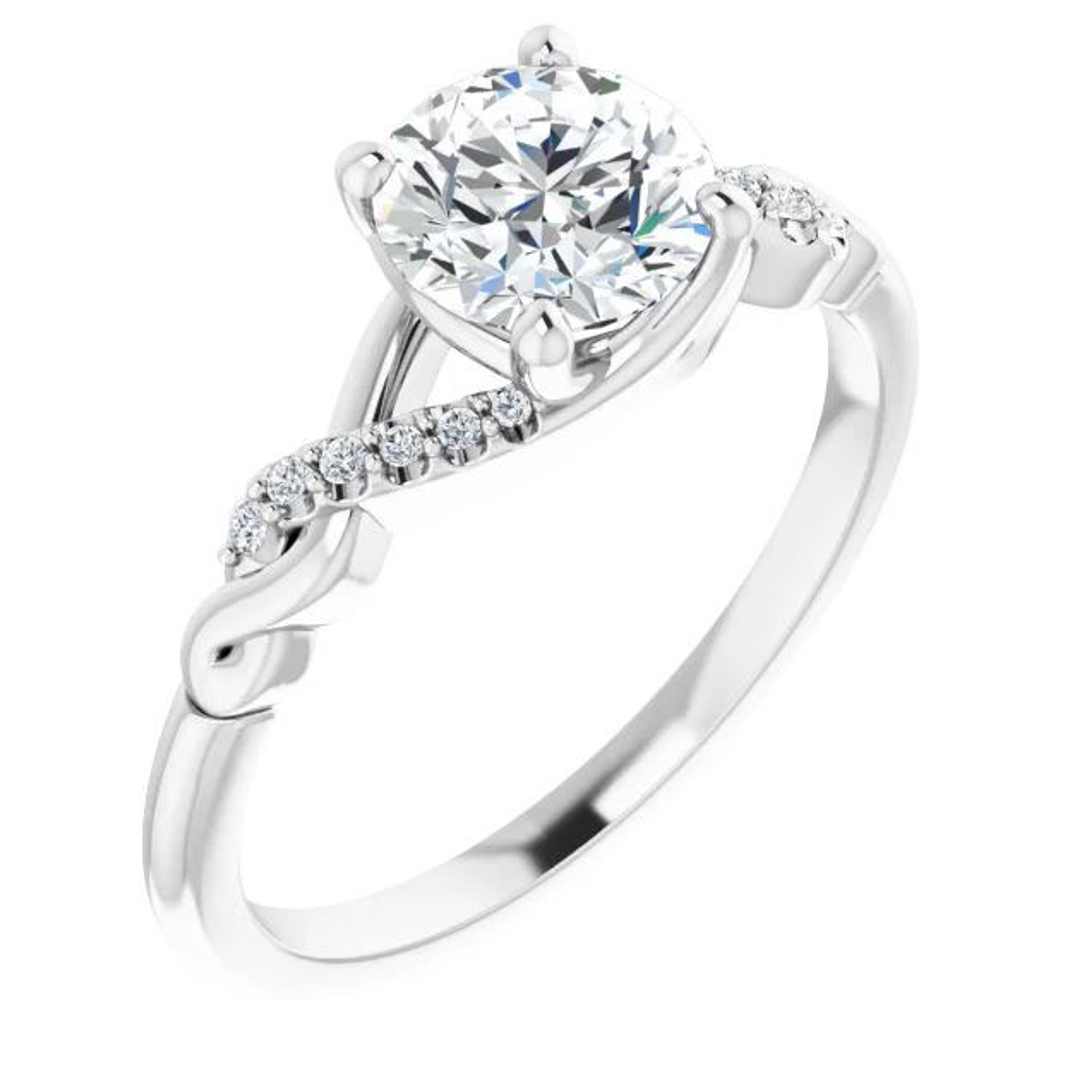 infinity-inspired engagement ring with twisted strands of polished metal and diamonds