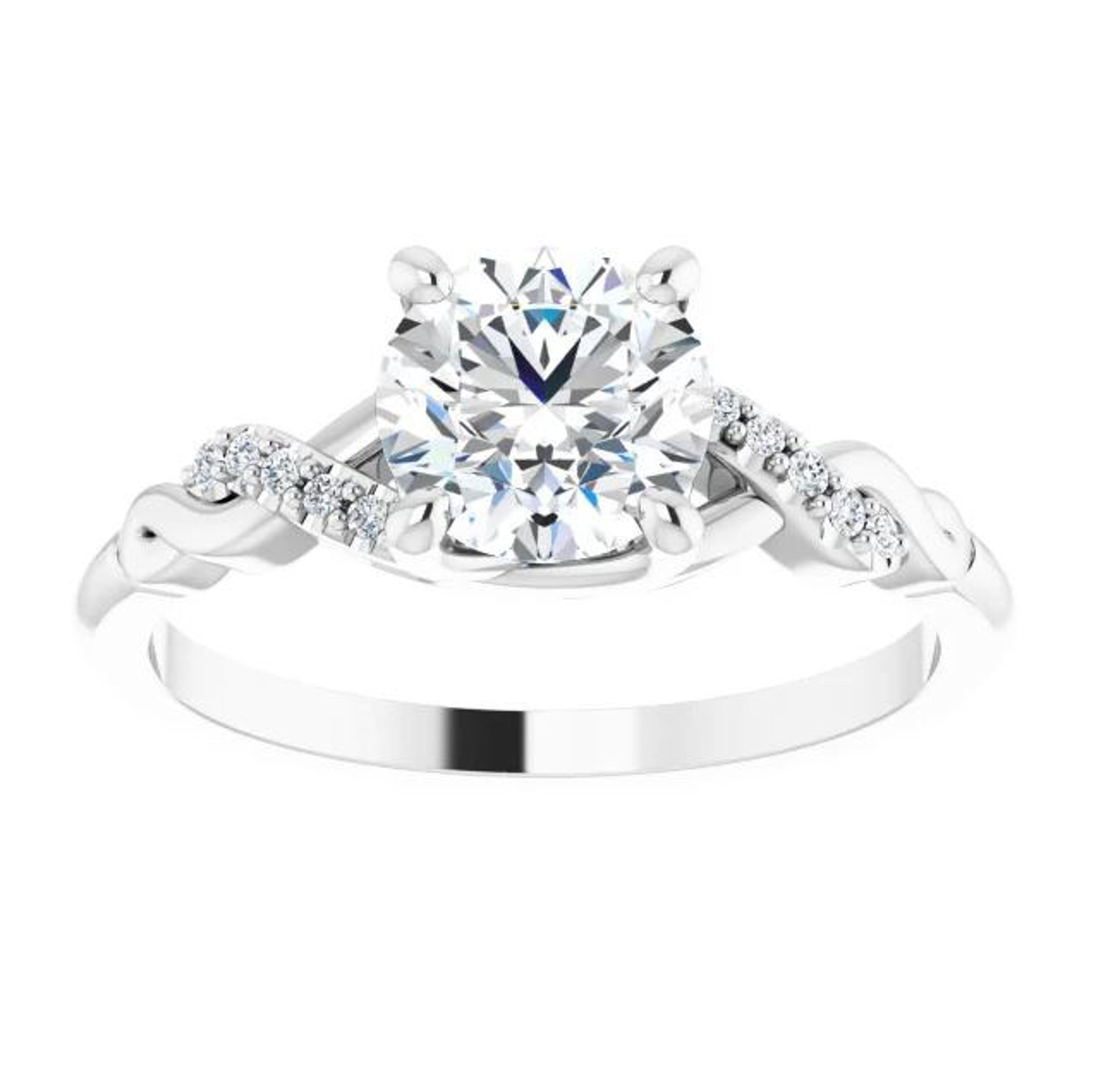 infinity-inspired engagement ring with twisted strands of polished metal and diamonds
