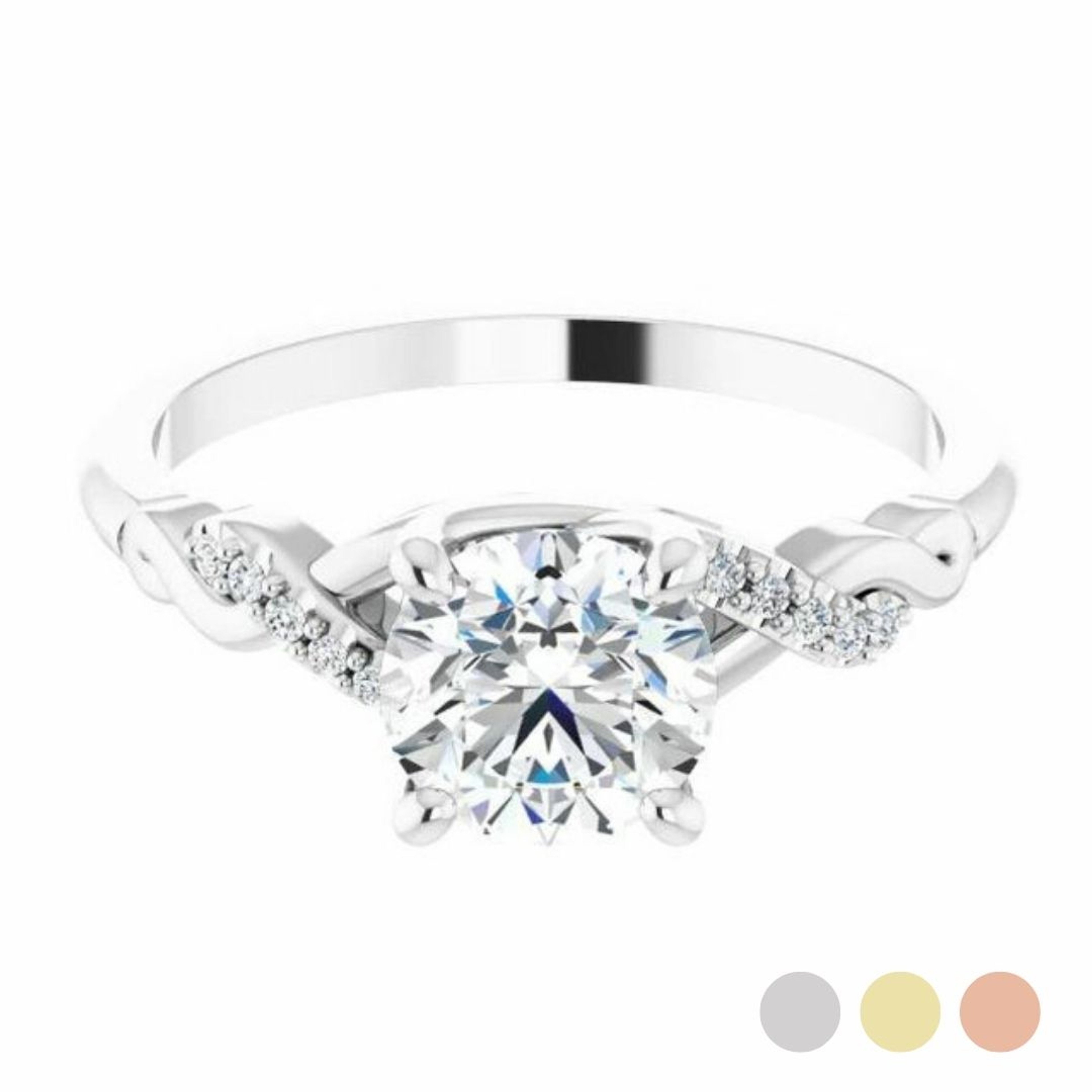infinity-inspired engagement ring with twisted strands of polished metal and diamonds