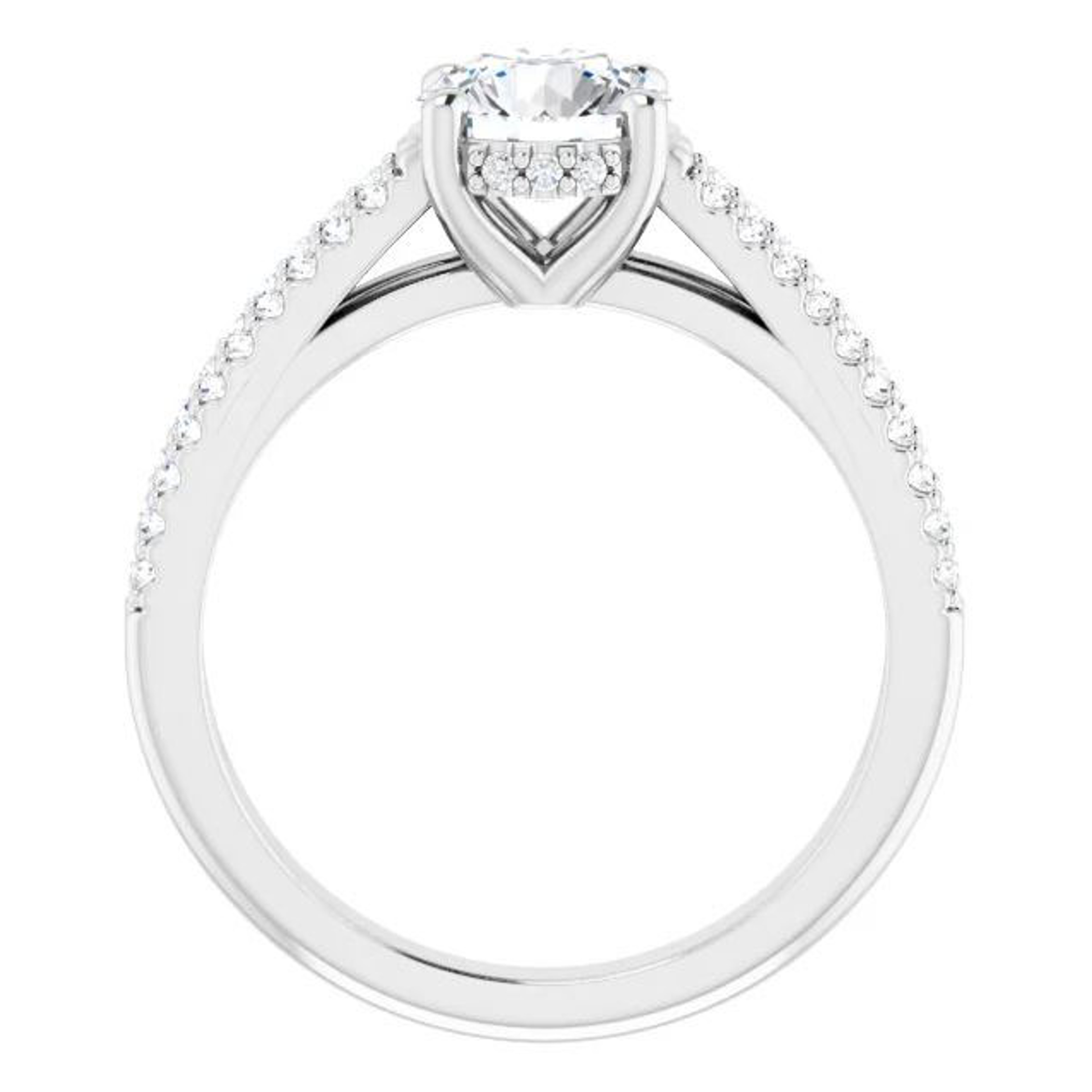 double-band engagement ring with diamond accented band and hidden halo of diamonds