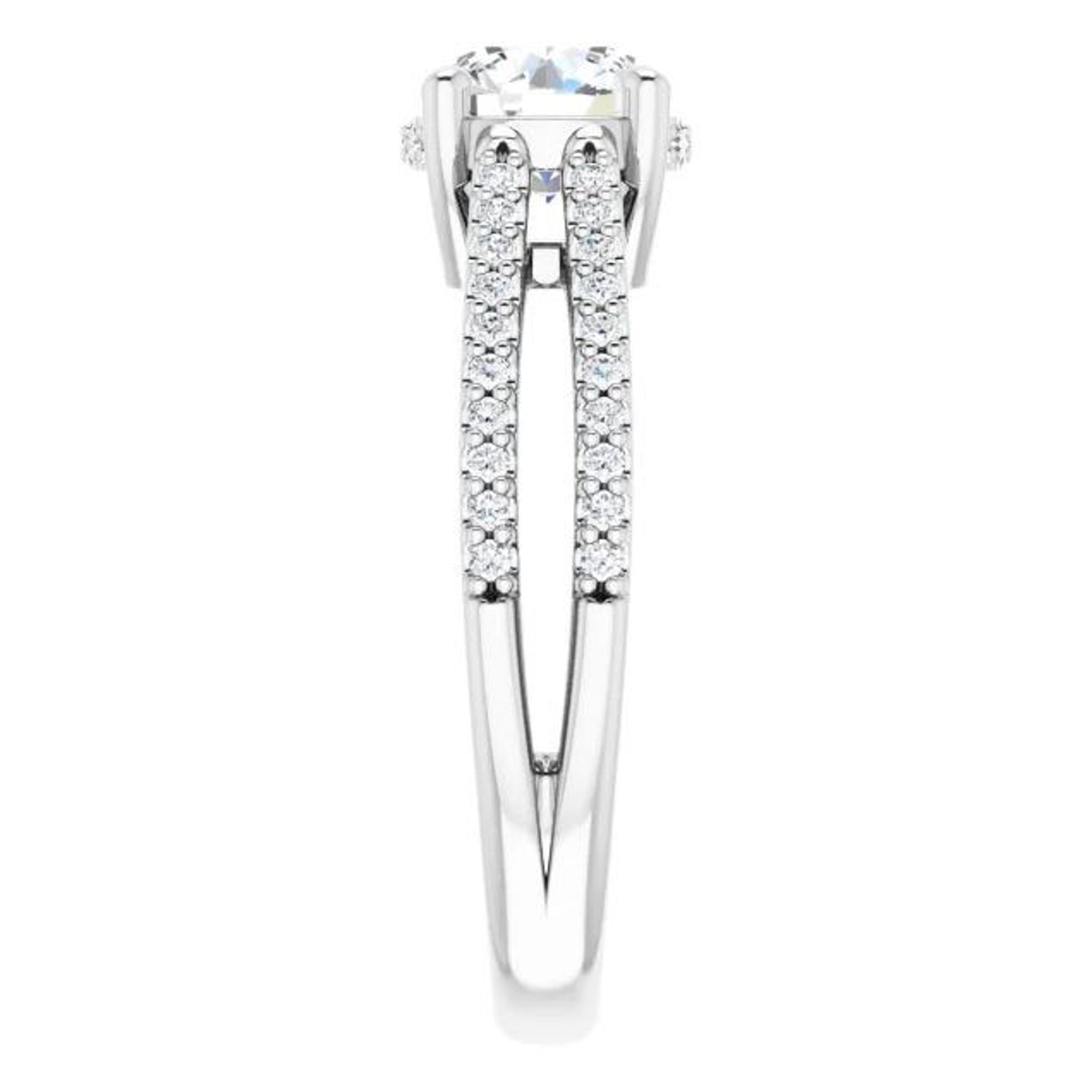 double-band engagement ring with diamond accented band and hidden halo of diamonds